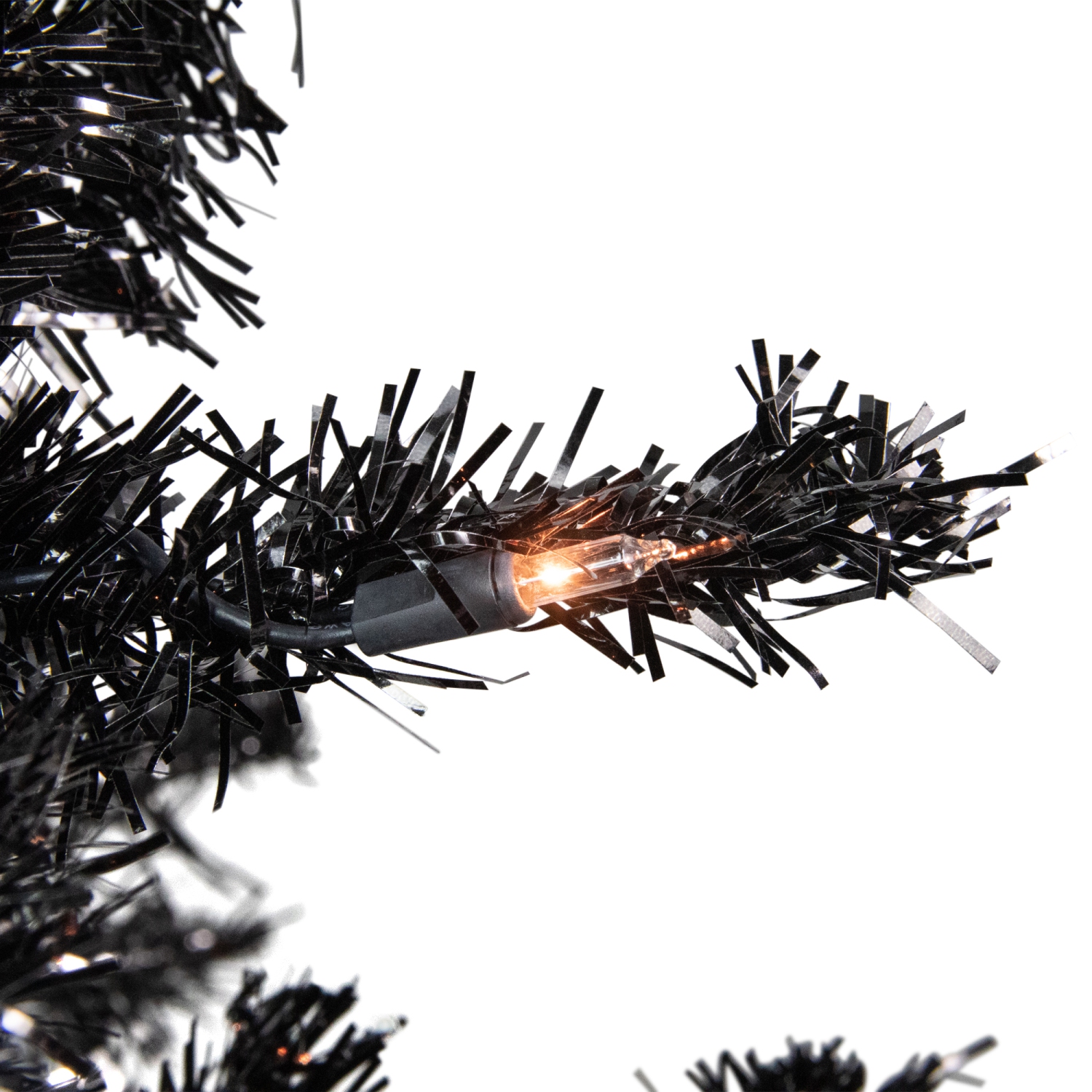 6' Pre-Lit Black Artificial Tinsel Christmas Tree, Clear Lights