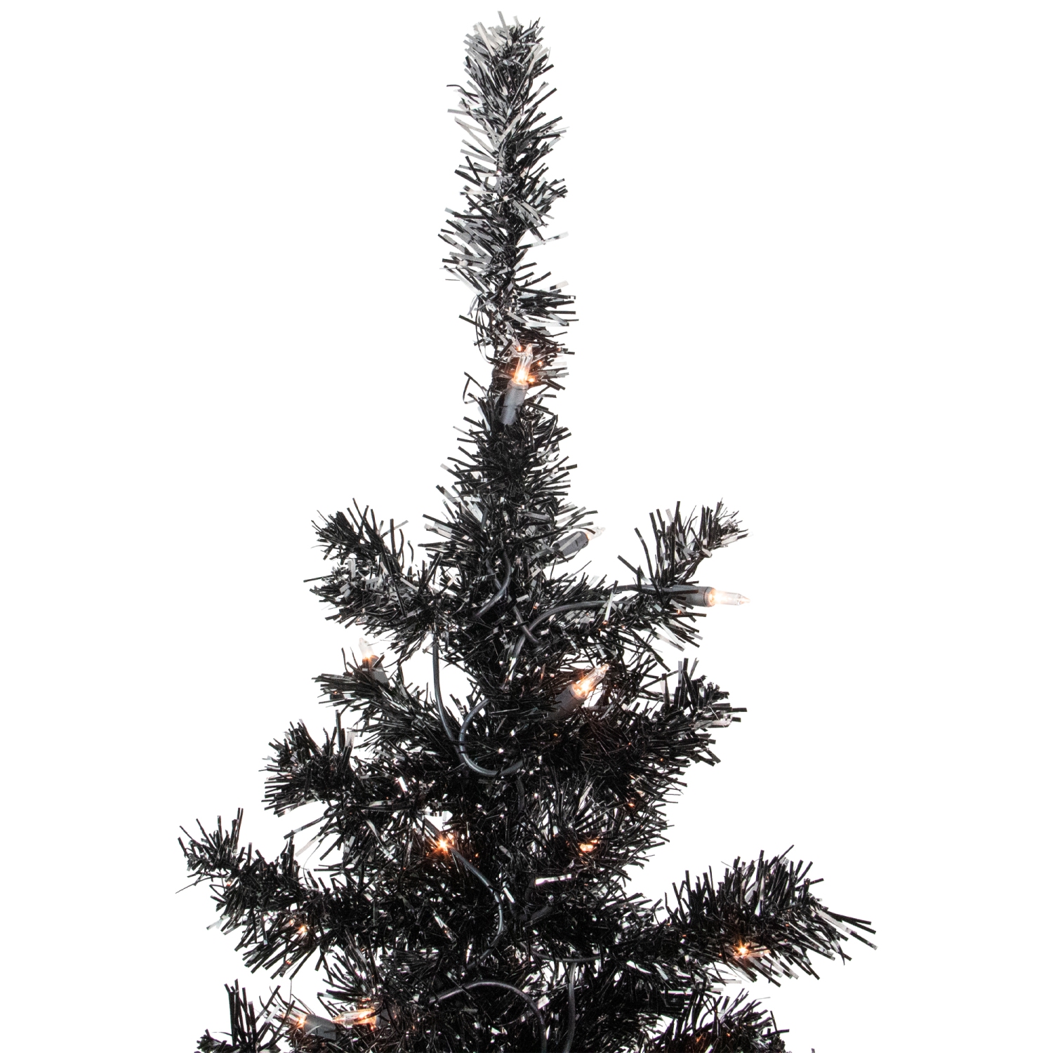 6' Pre-Lit Black Artificial Tinsel Christmas Tree, Clear Lights