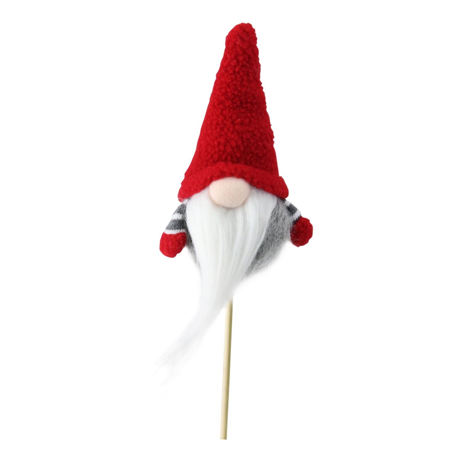 Northlight 11.5" Santa Gnome with Hat and Striped Arms on a Stick Christmas Ornament - Gray/Red