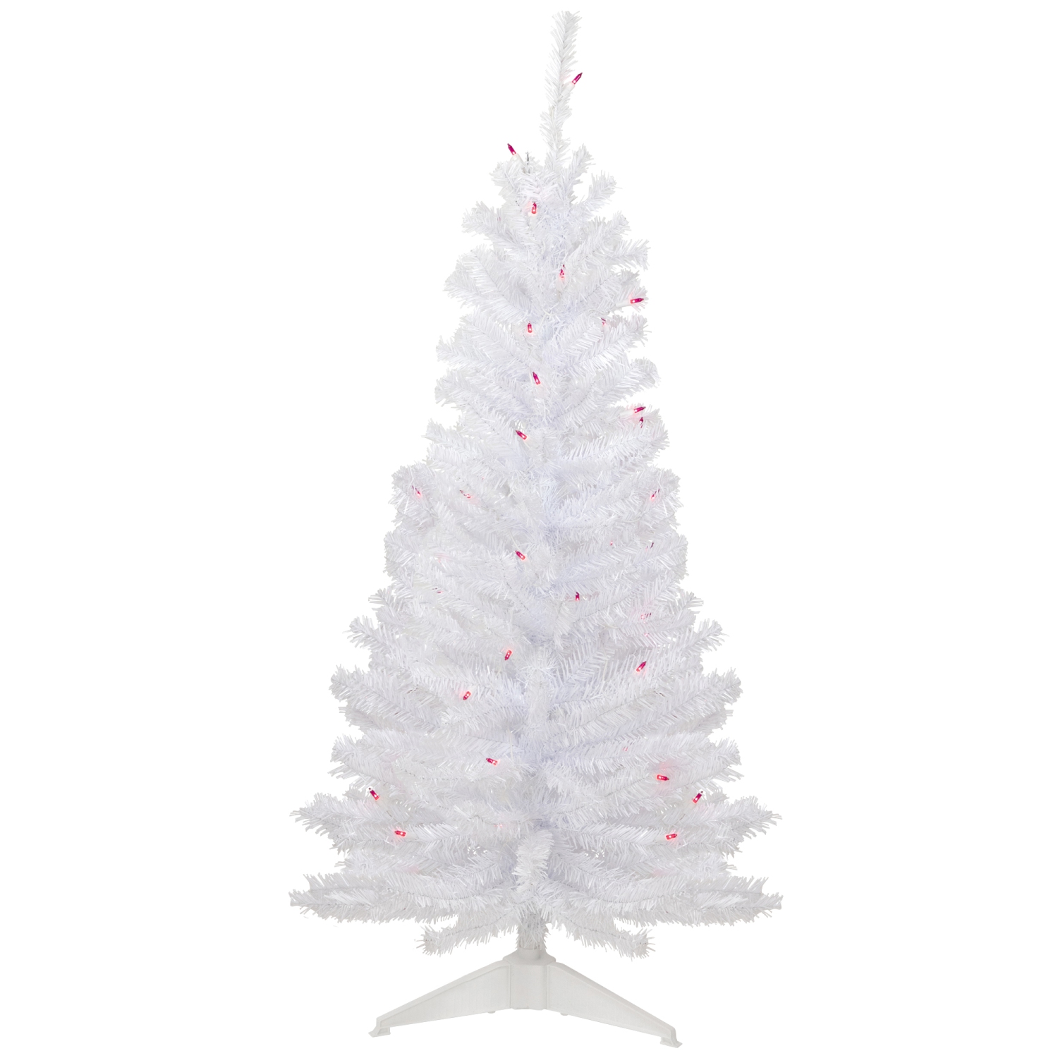 4' Pre-Lit Woodbury White Pine Slim Artificial Christmas Tree, Pink Lights