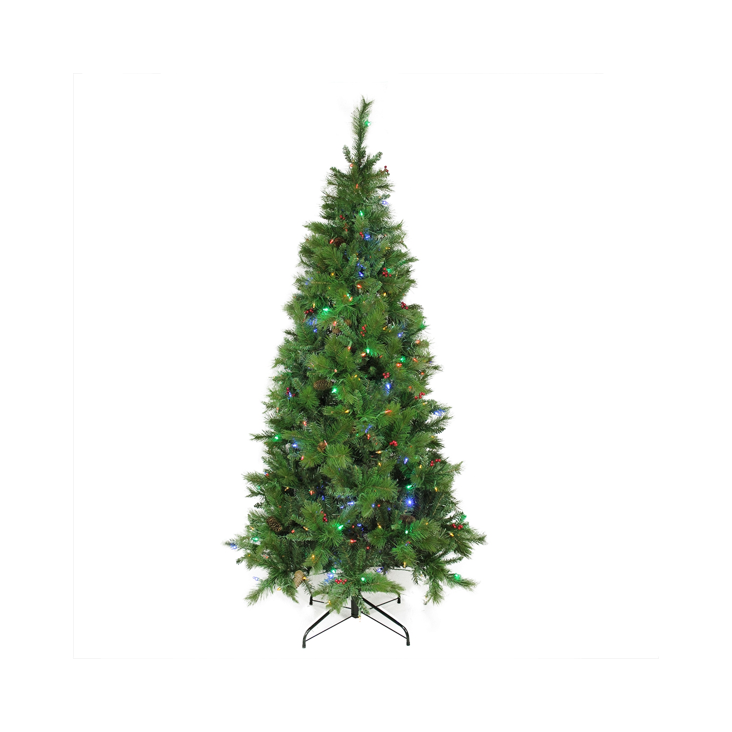 7' Pre-Lit Slim Mount Beacon Pine Artificial Christmas Tree - Multicolor LED Lights