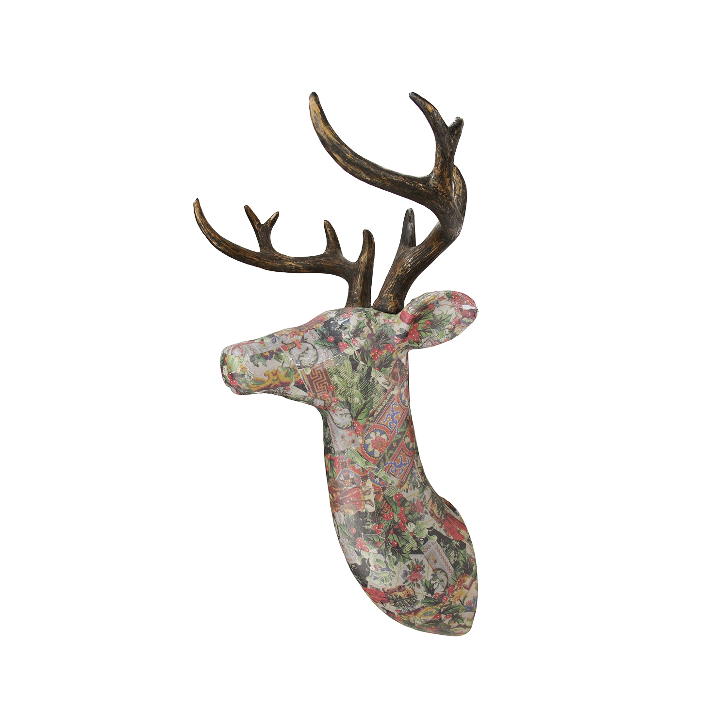 23.5" Victorian Holly Berry Decoupage Stag Deer Reindeer Wall Hanging