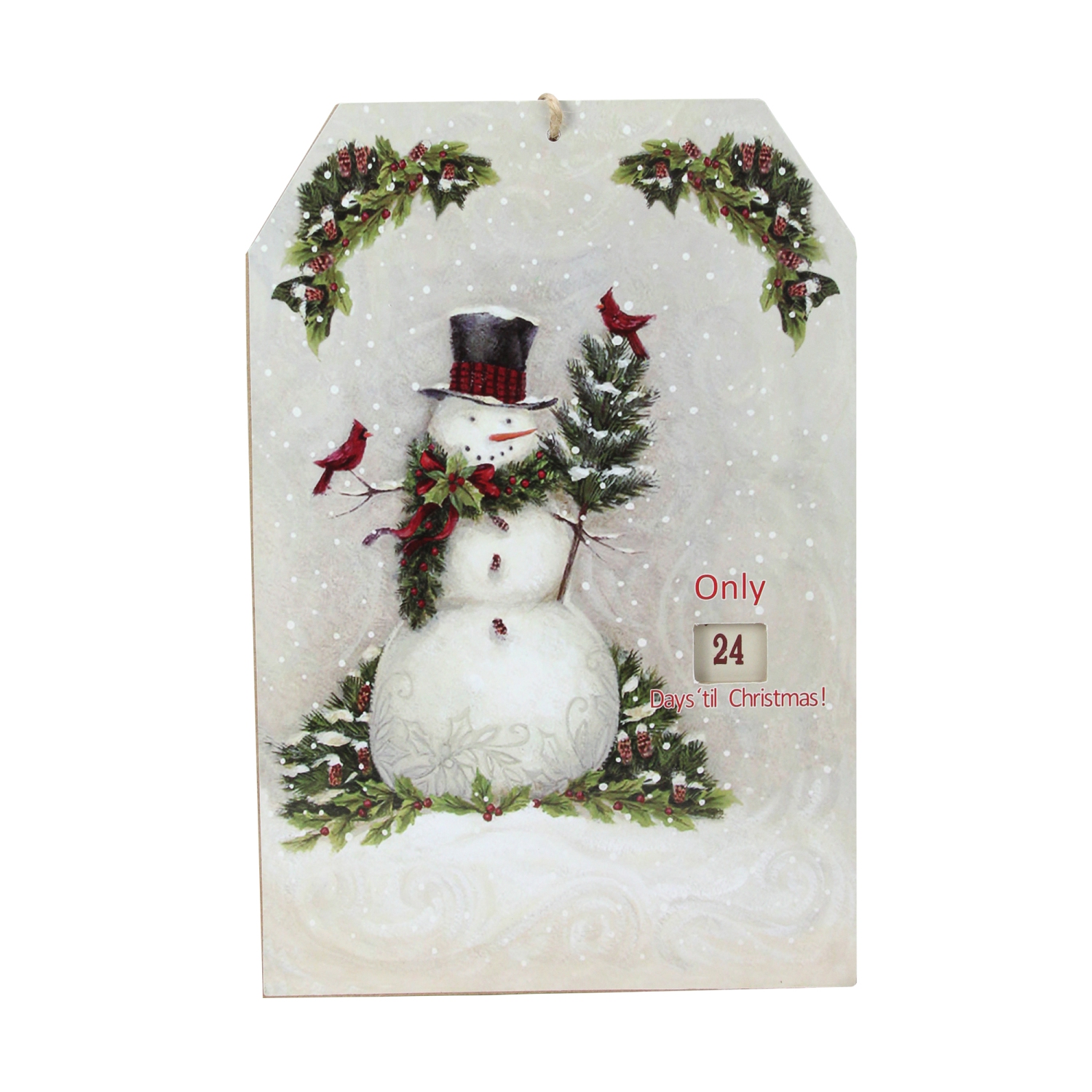 Calendrier de Noël de l’avent avec bonhomme de neige blanc suspendu et cardinal, 11.75 po