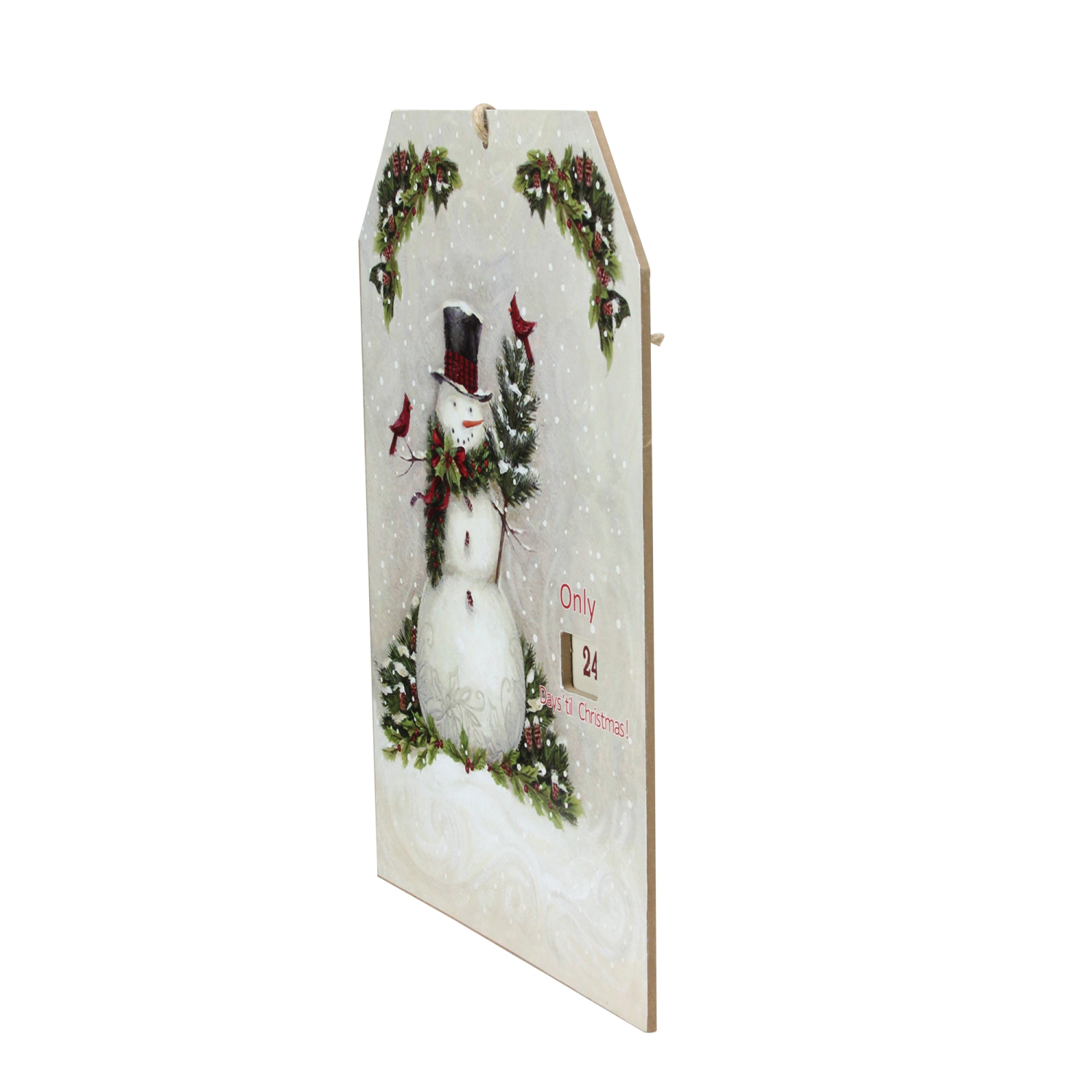 Calendrier de Noël de l’avent avec bonhomme de neige blanc suspendu et cardinal, 11.75 po