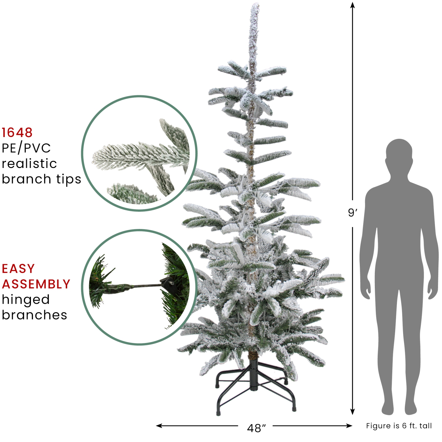 9' Slim Flocked Nordmann Fir Artificial Christmas Tree - Unlit