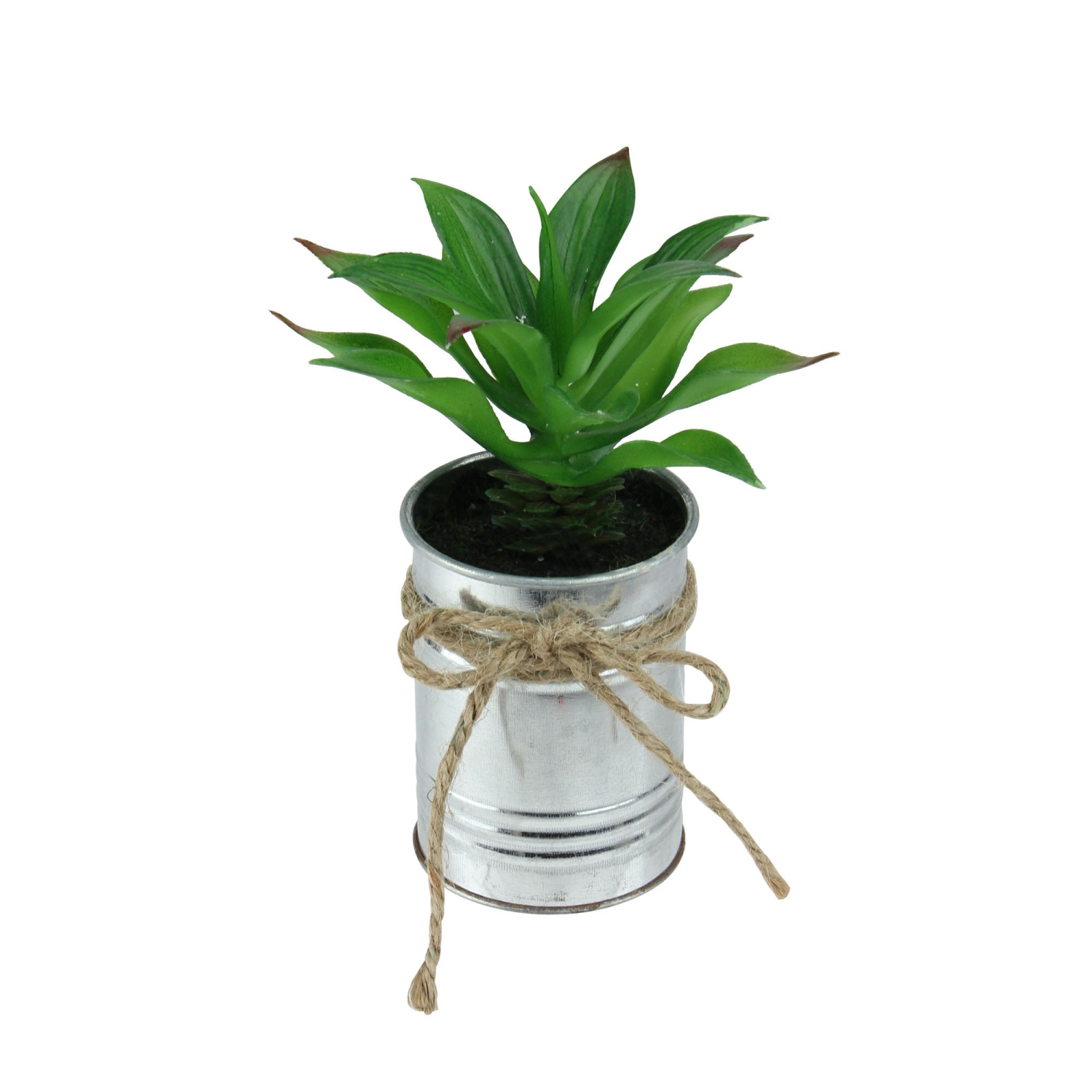 7" Green Tropical Artificial Foliage in Tin Planter