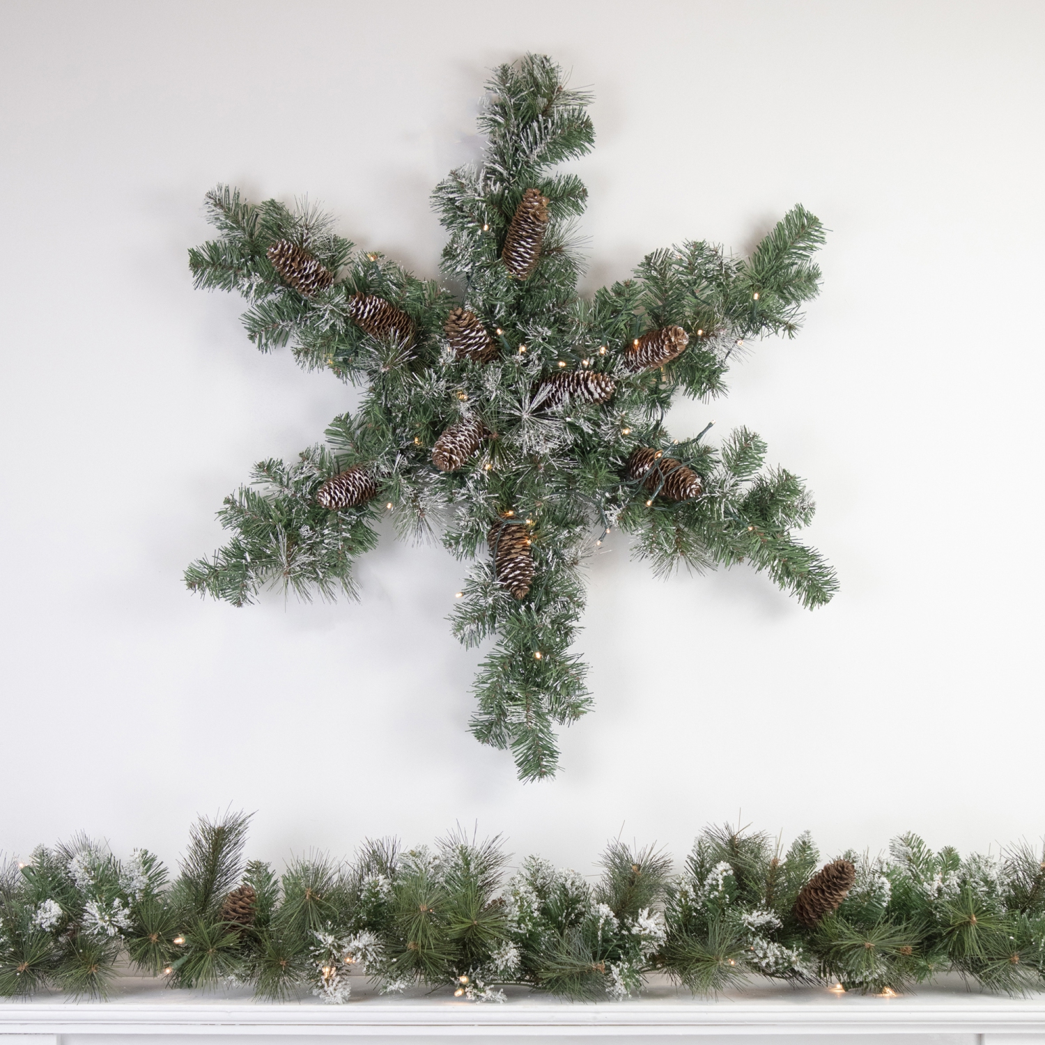 32" Pre-Lit Artificial Frosted Mixed Pine Christmas Snowflake Wreath