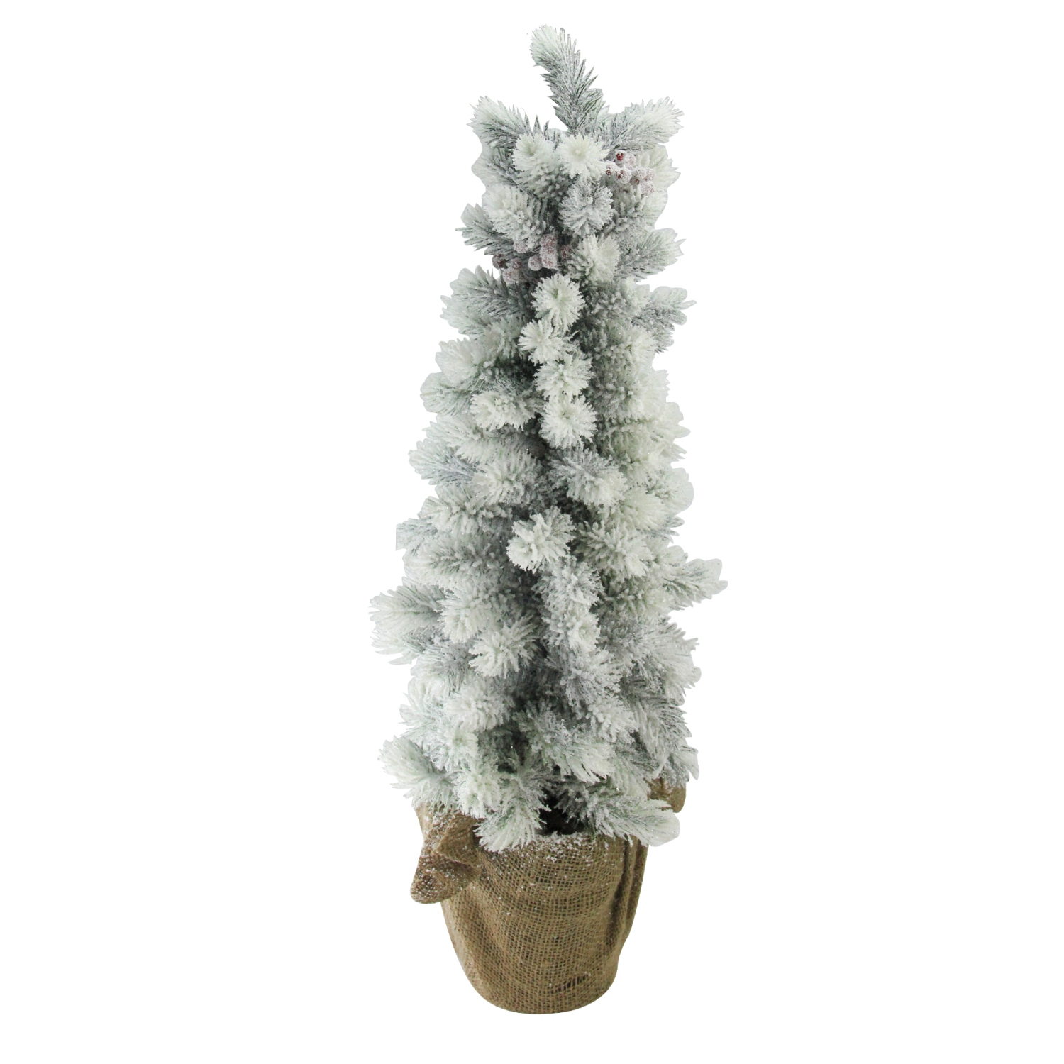 2ft Potted Flocked Mini Pine Slim Christmas Tree with Berries - Unlit