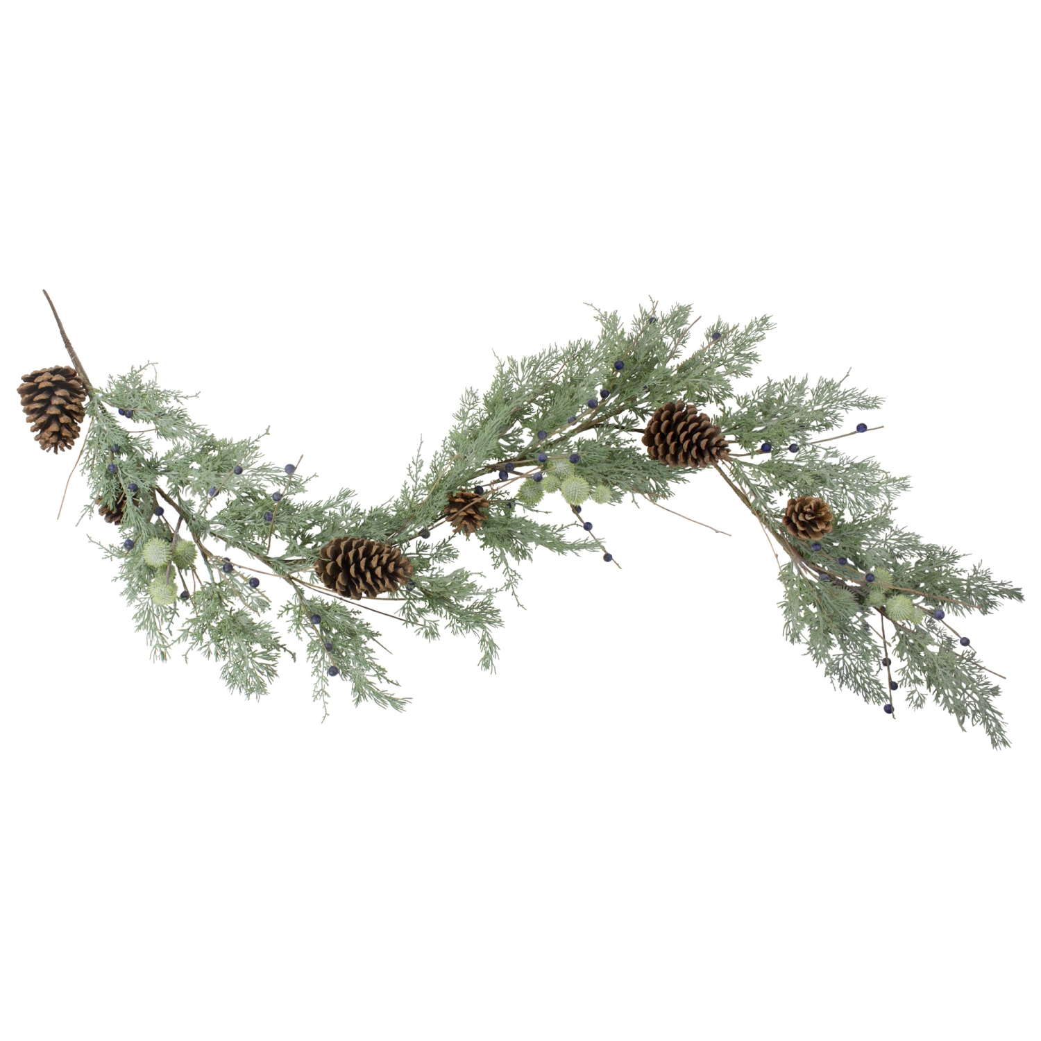 5' x 10" Pine and Blueberry Christmas Garland with Pinecones, Unlit