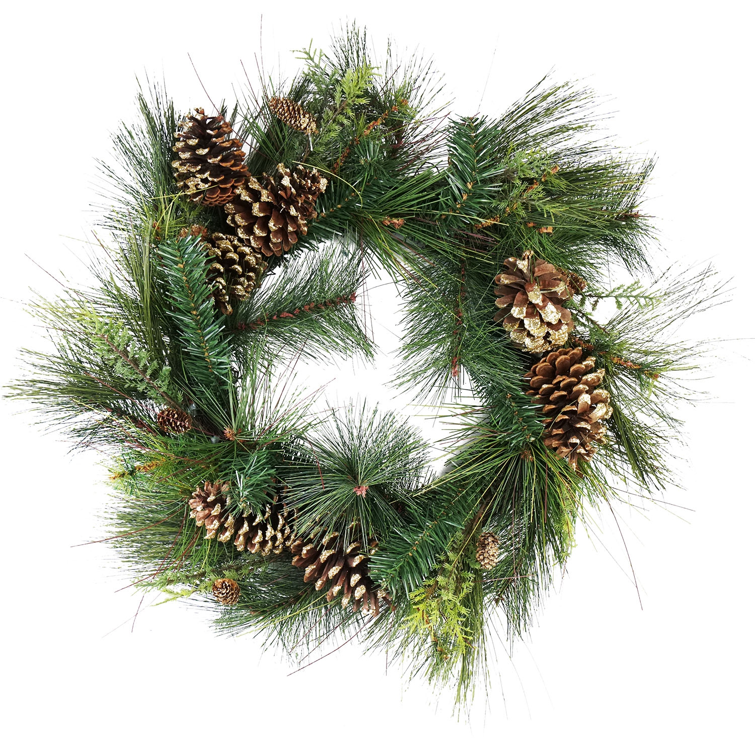 Artificial Mixed Pine with Pine Cones and Gold Glitter Christmas Wreath - 30 -Inch, Unlit