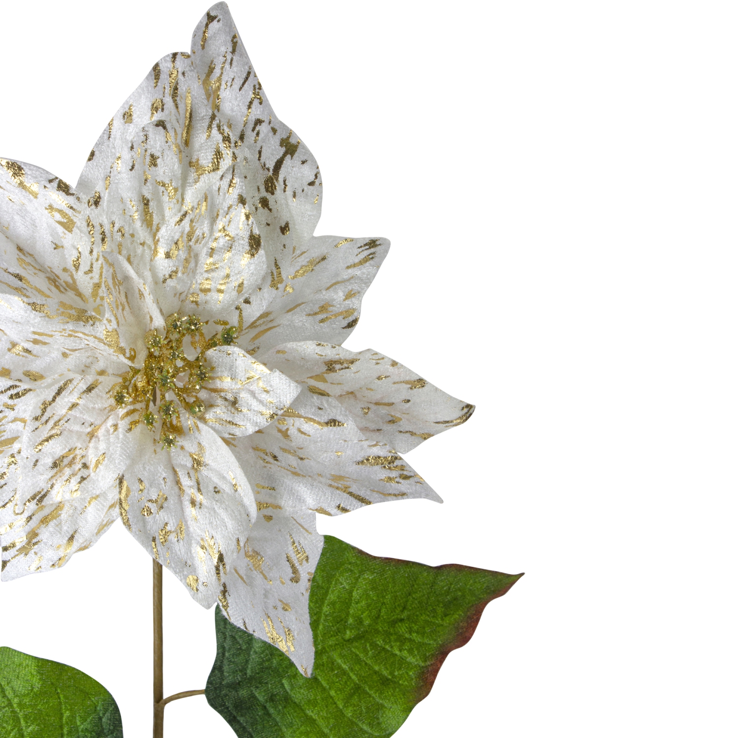 Fleur de poinsettia de Noël artificielle blanche et dorée de 24 po