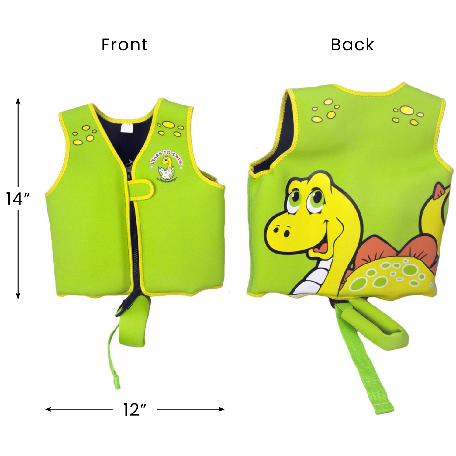 Gilet de natation unisexe de 14 po pour enfants, dinosaure souriant vert intermédiaire