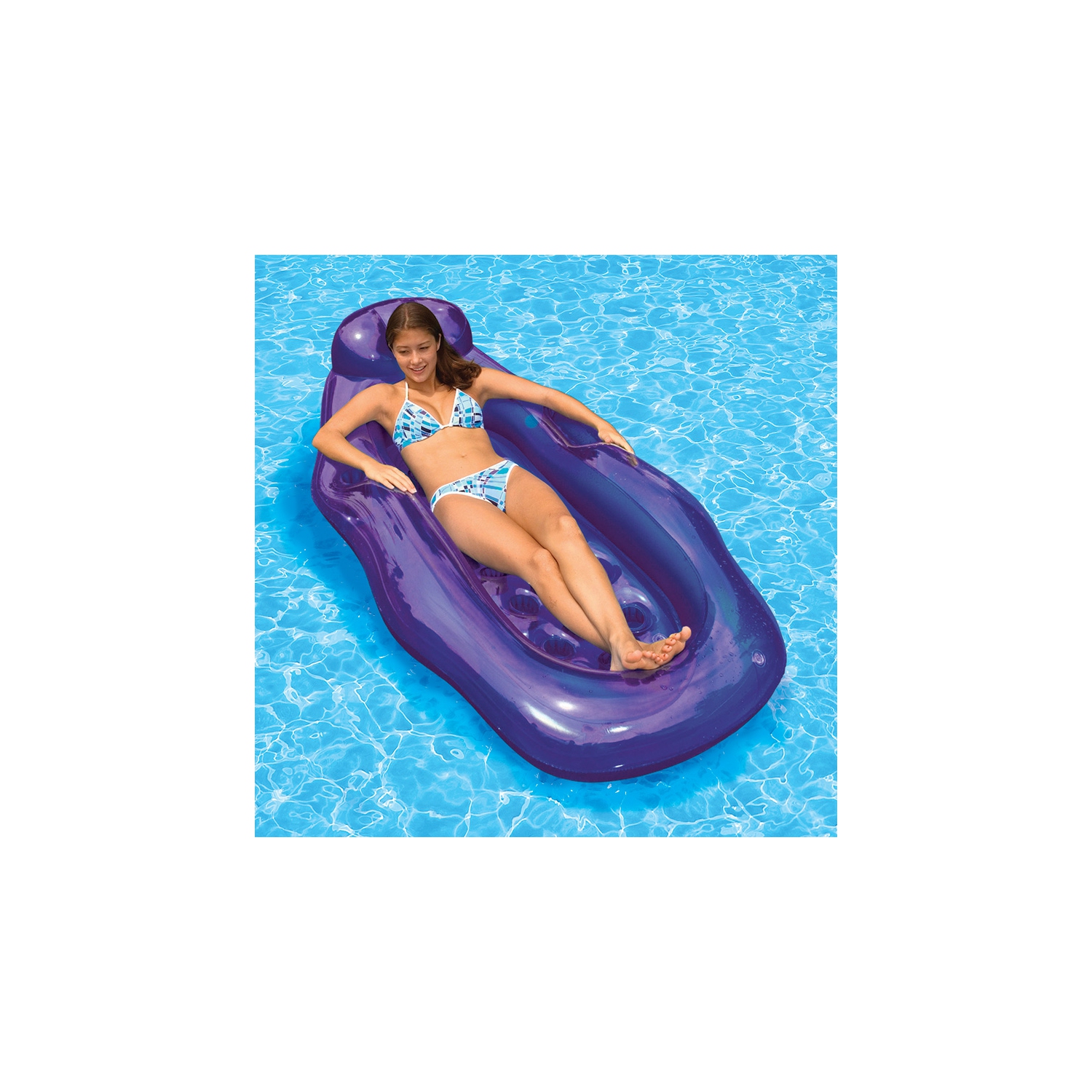 Inflatable Purple Riviera Wet or Dry Swimming Pool Sun Lounge, 76-Inch