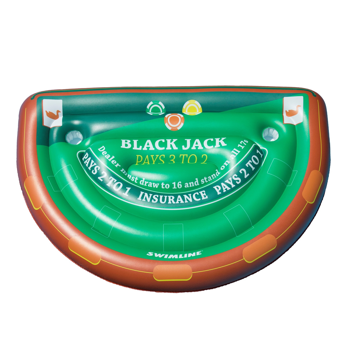 60" Green and Brown Inflatable Blackjack Table Game with Water Proof Cards