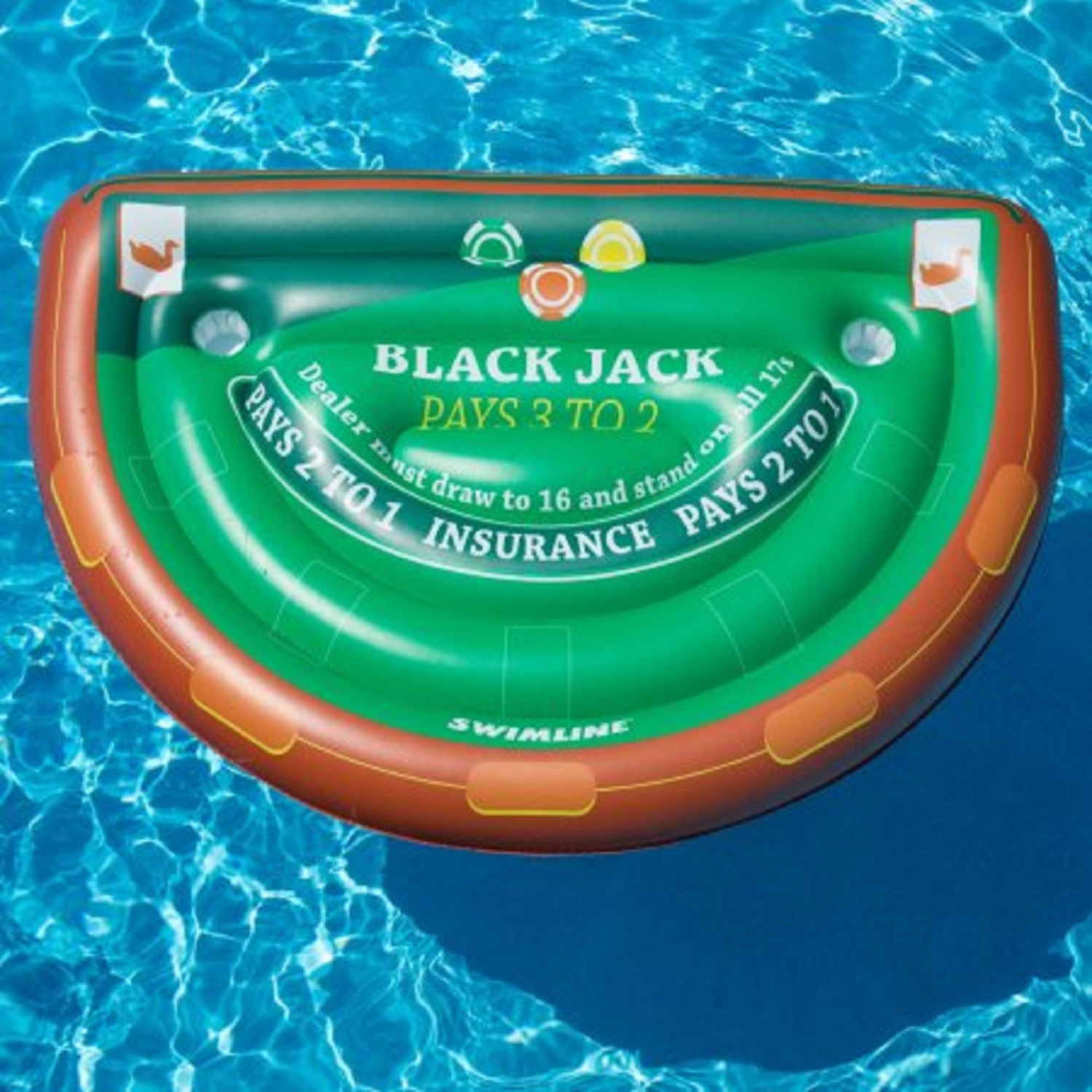 60" Green and Brown Inflatable Blackjack Table Game with Water Proof Cards