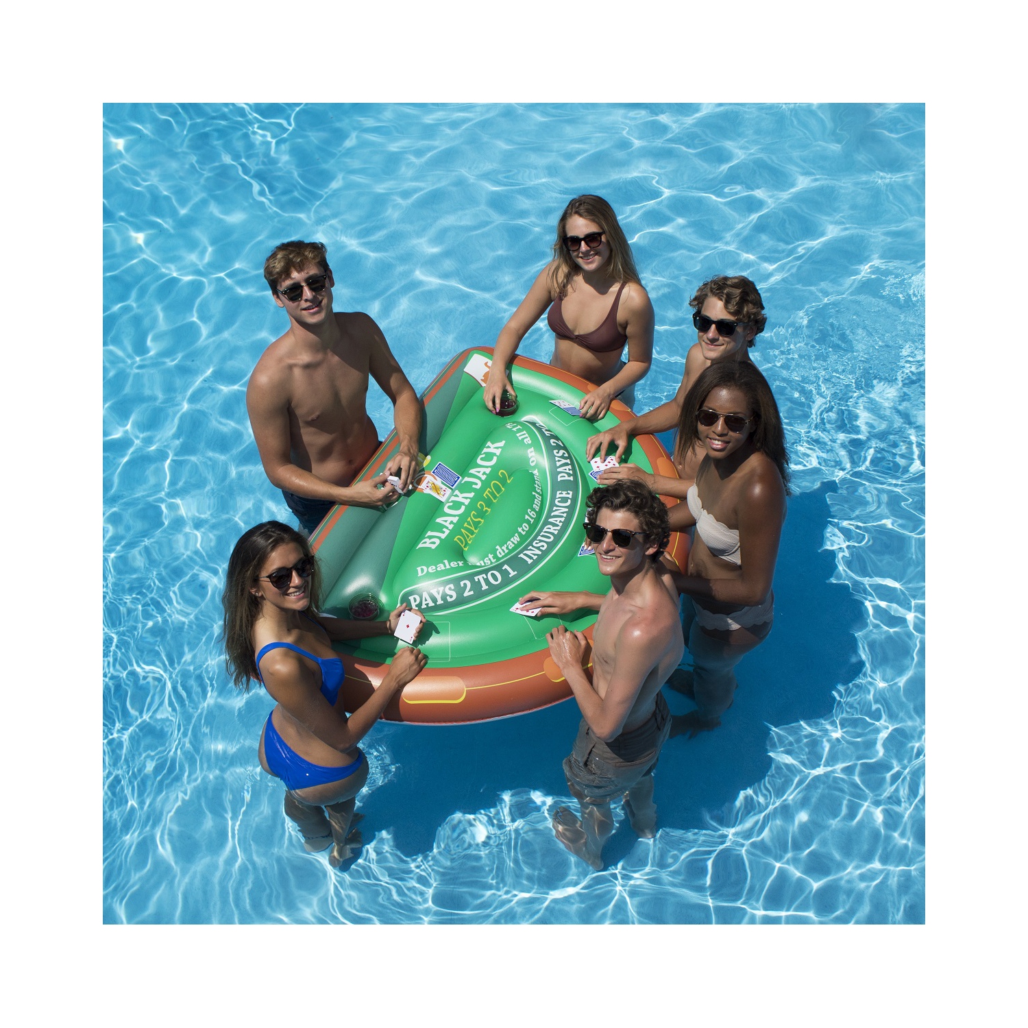 60" Green and Brown Inflatable Blackjack Table Game with Water Proof Cards