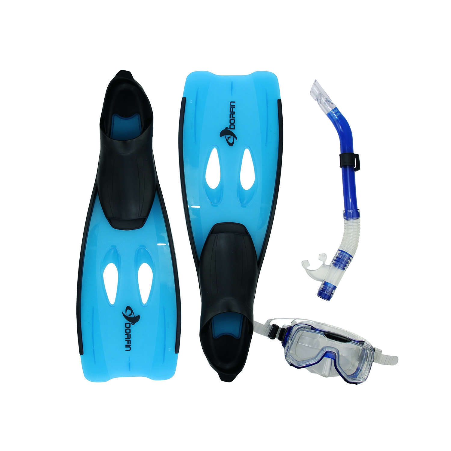 3pc Blue and Black Adult Swimming Pool Snorkeling Set - Medium