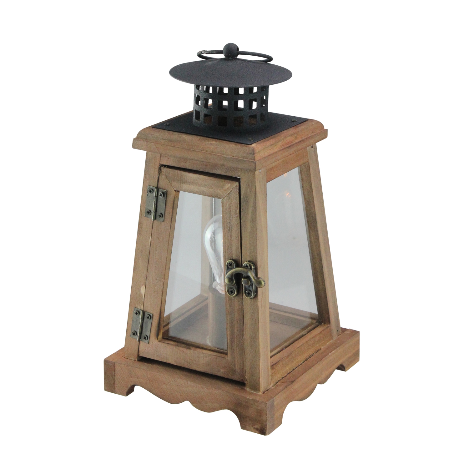 10" Brown and Black LED Lighted Trapezoid Hanging Indoor Lantern