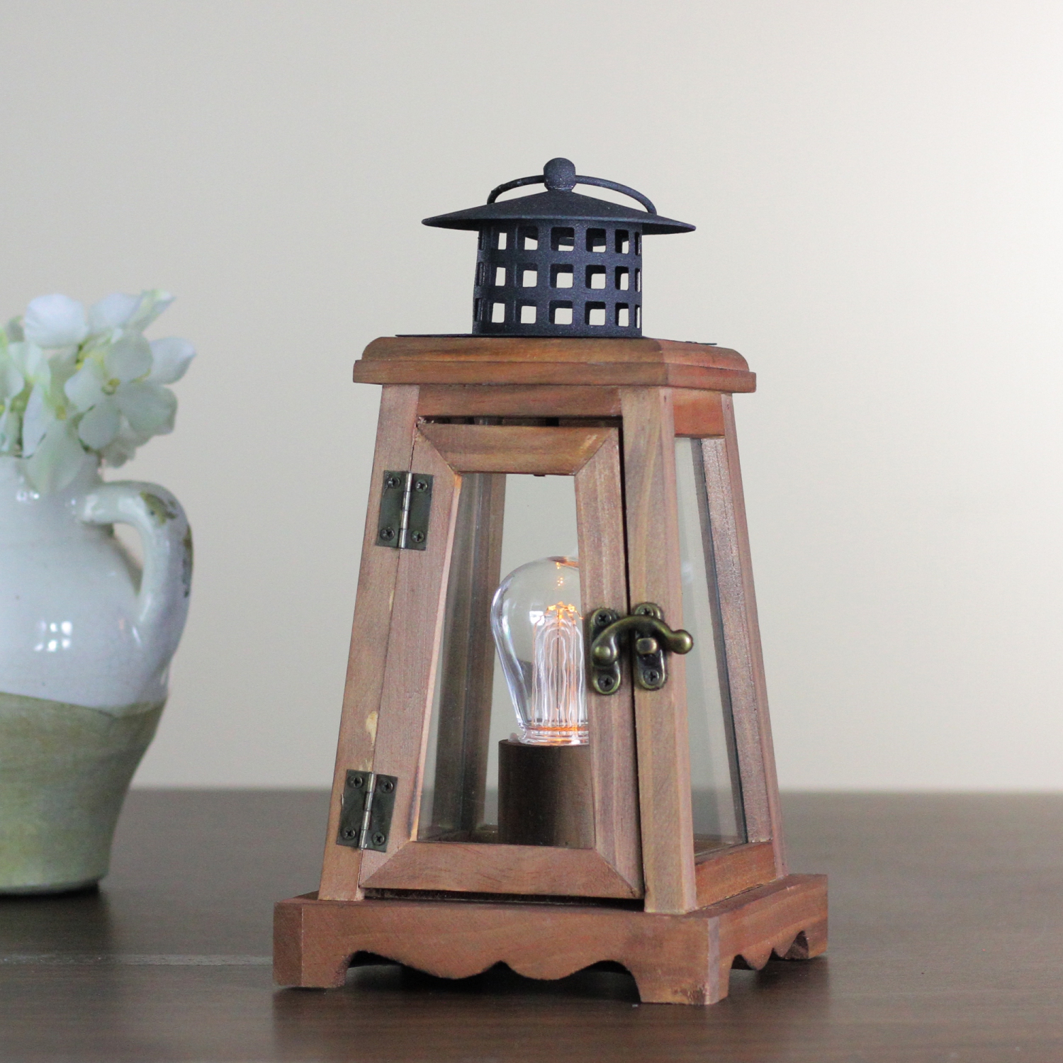 10" Brown and Black LED Lighted Trapezoid Hanging Indoor Lantern