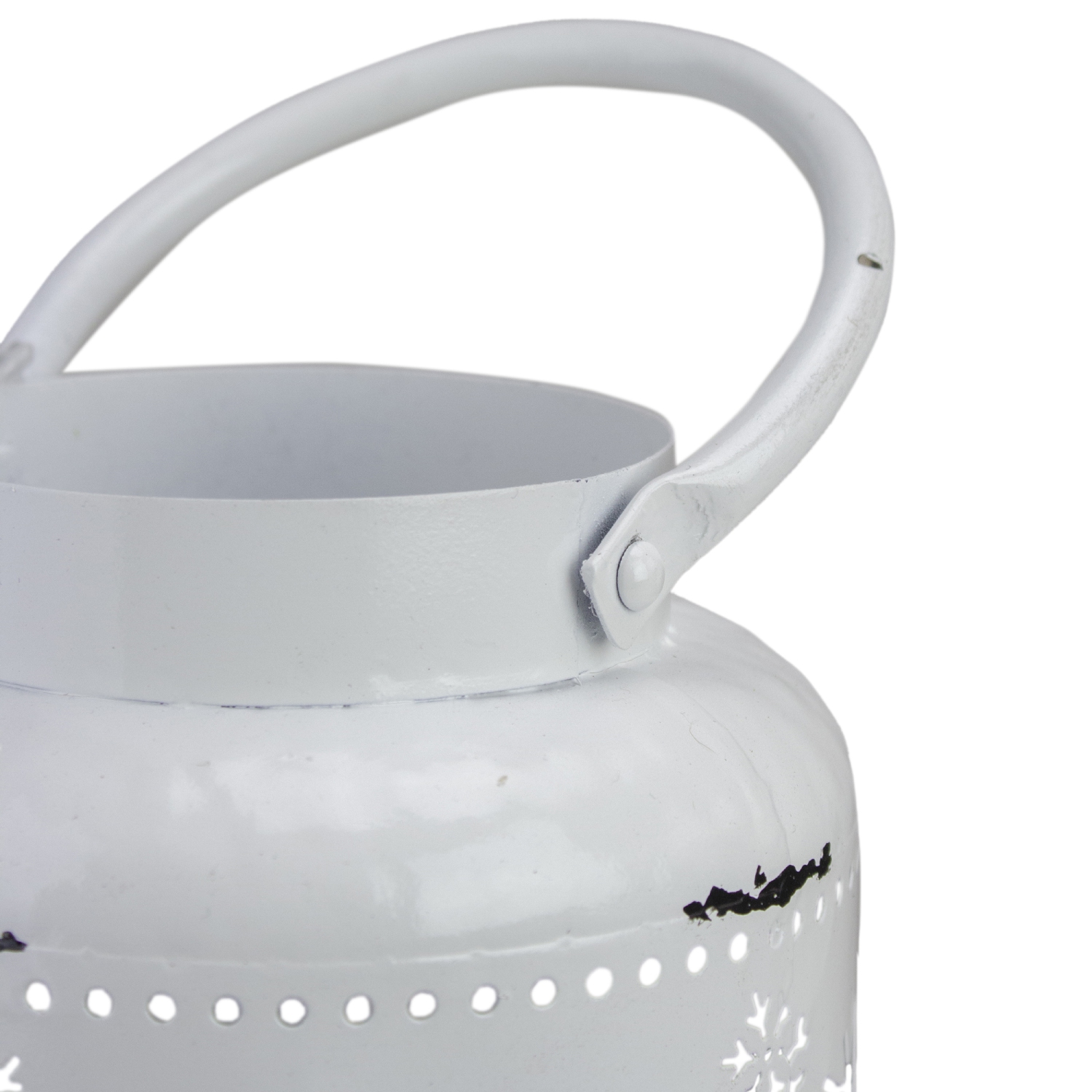 7" White Snowflake Cutout Christmas Candle Lantern