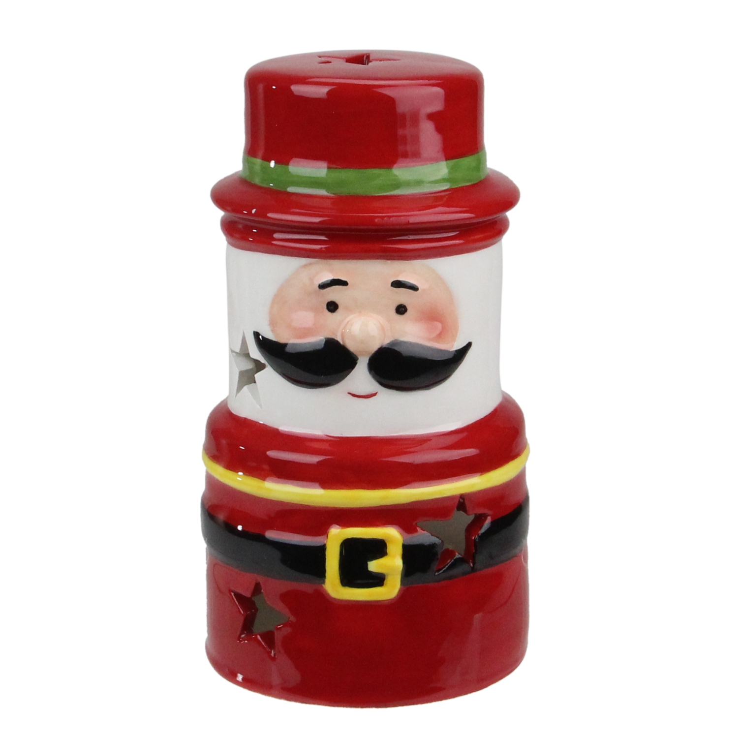 5.5" Red Ceramic Santa Gnome Christmas Tealight Candle Holder