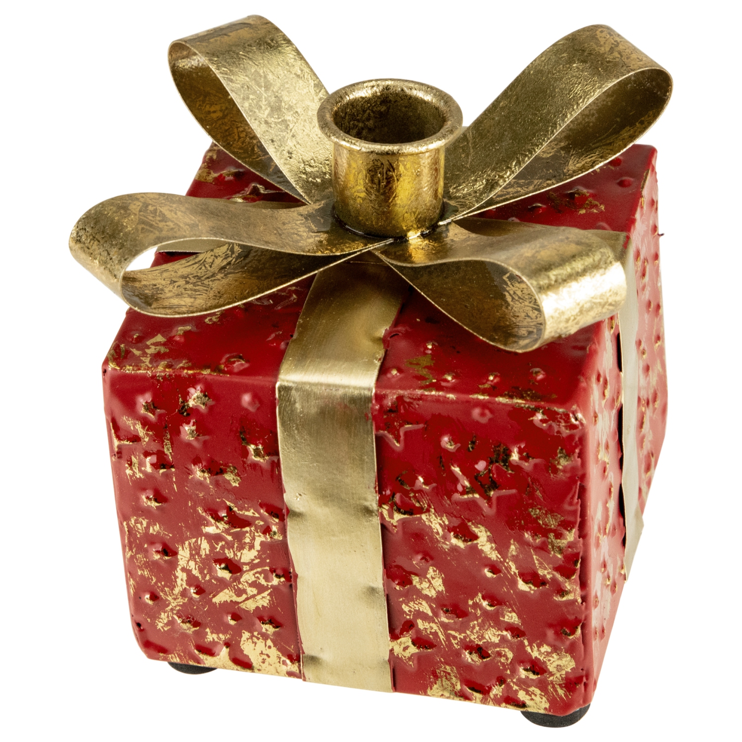 4.5" Red Metal Gift Box Christmas Taper Candle Holder