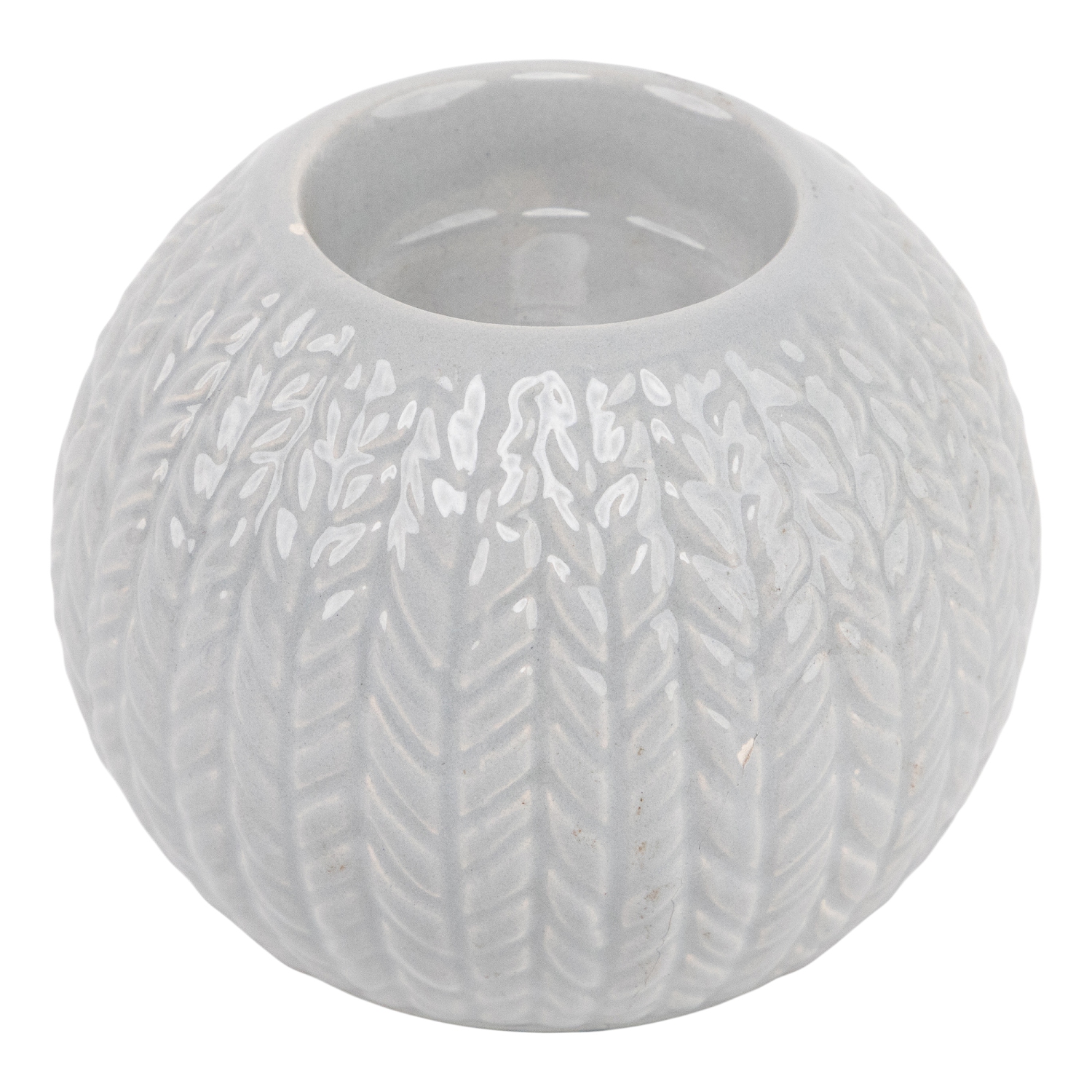 3.75" Gray Knit Design Ceramic Christmas Candle Holder