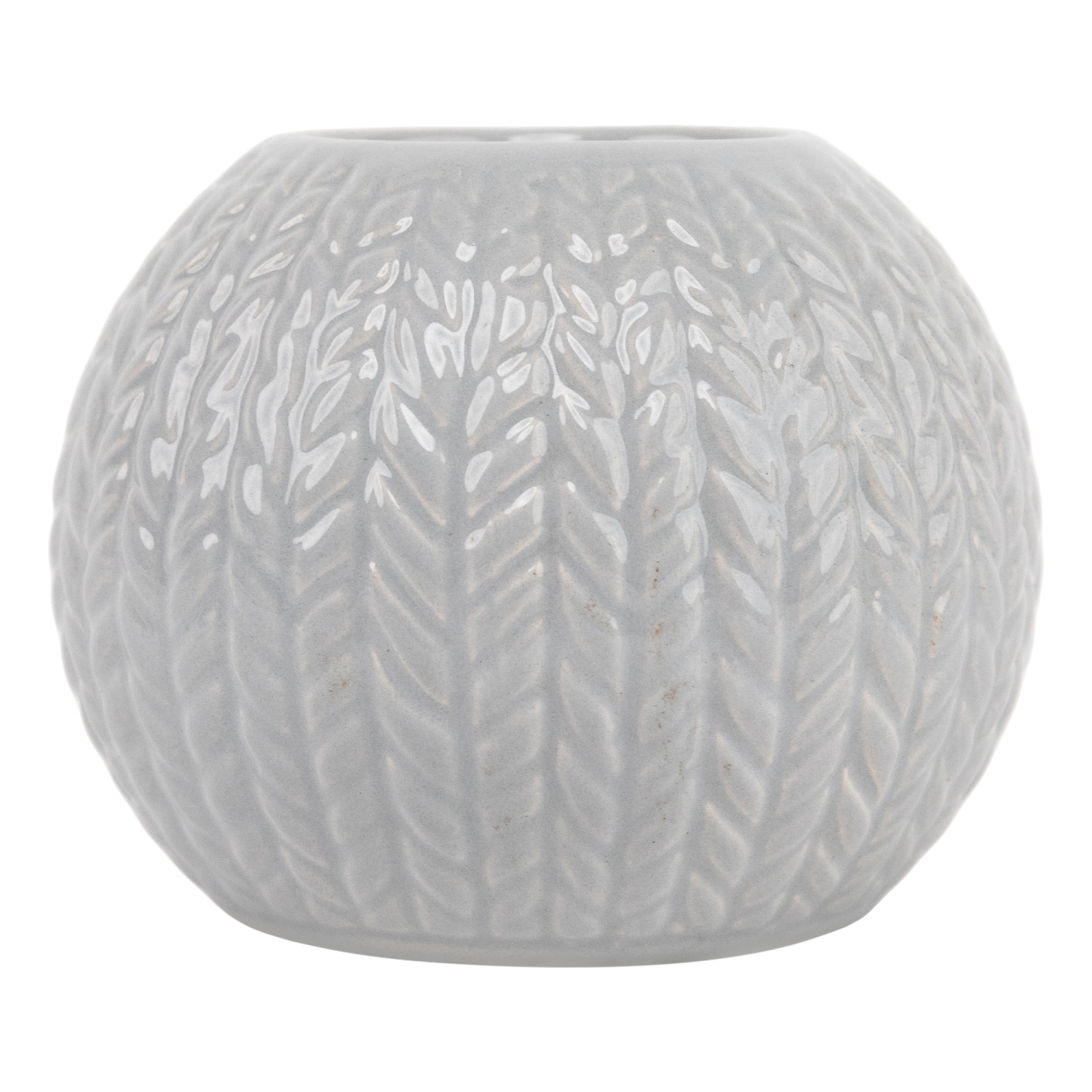 3.75" Gray Knit Design Ceramic Christmas Candle Holder