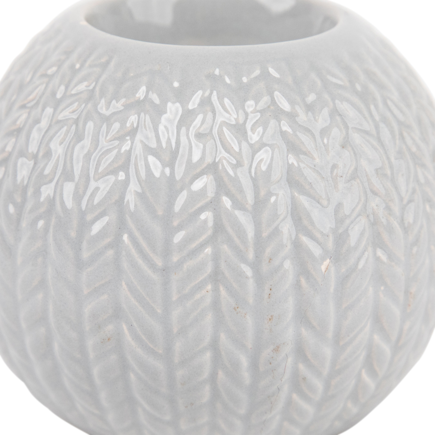 3.75" Gray Knit Design Ceramic Christmas Candle Holder