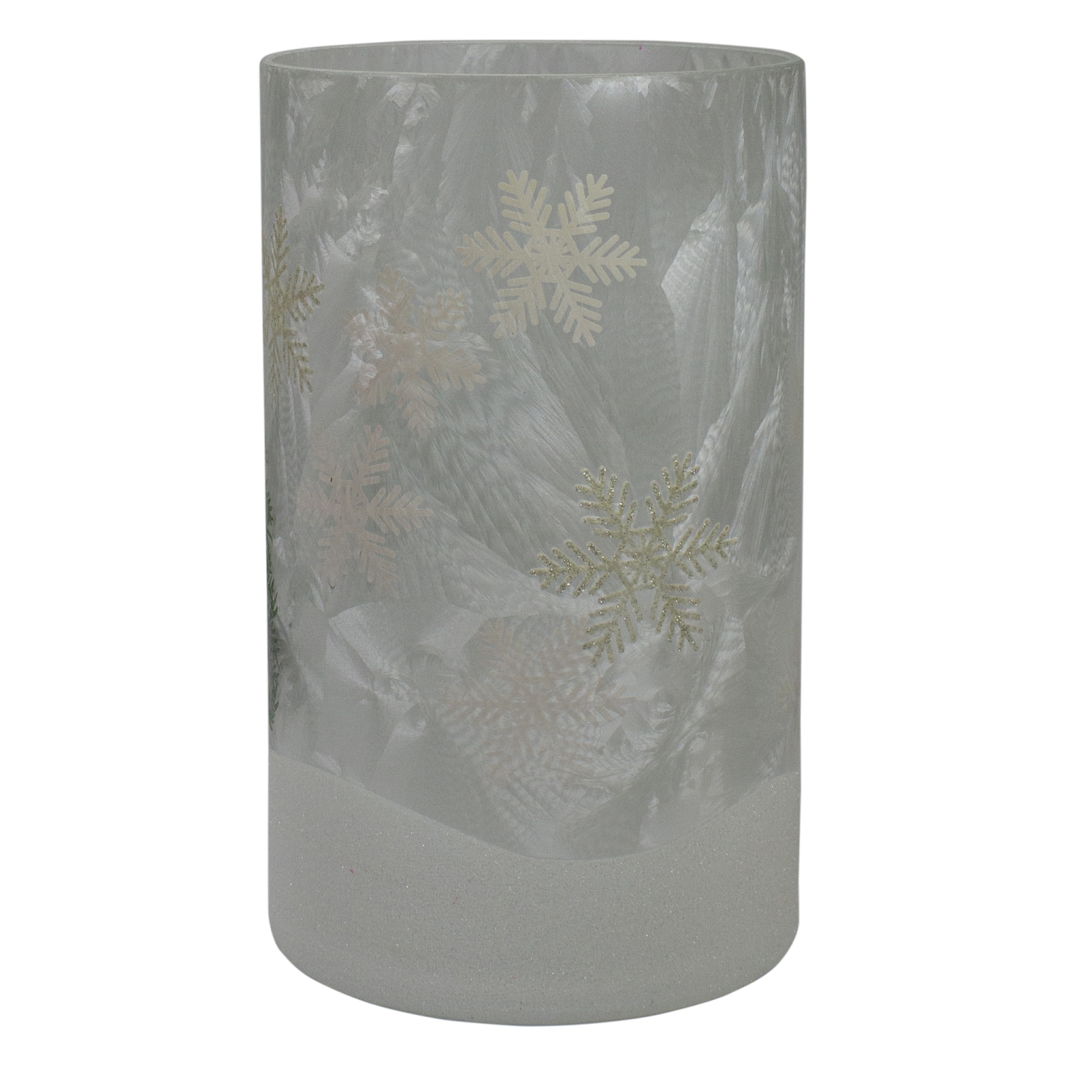 Porte-bougie de Noël en verre peint à la main, sans flamme, cerf, pin et flocons de neige, 10 po