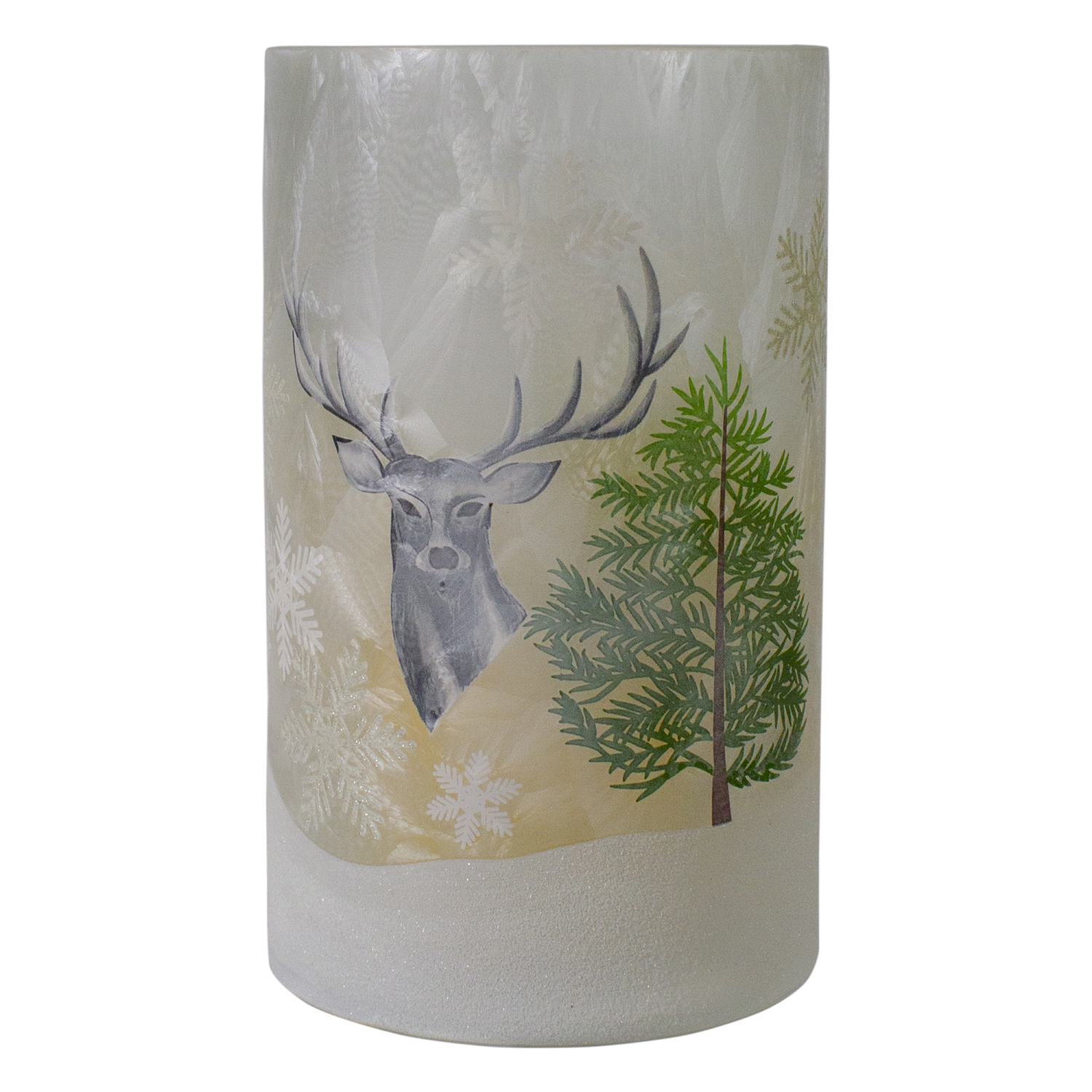 Porte-bougie de Noël en verre peint à la main, sans flamme, cerf, pin et flocons de neige, 10 po