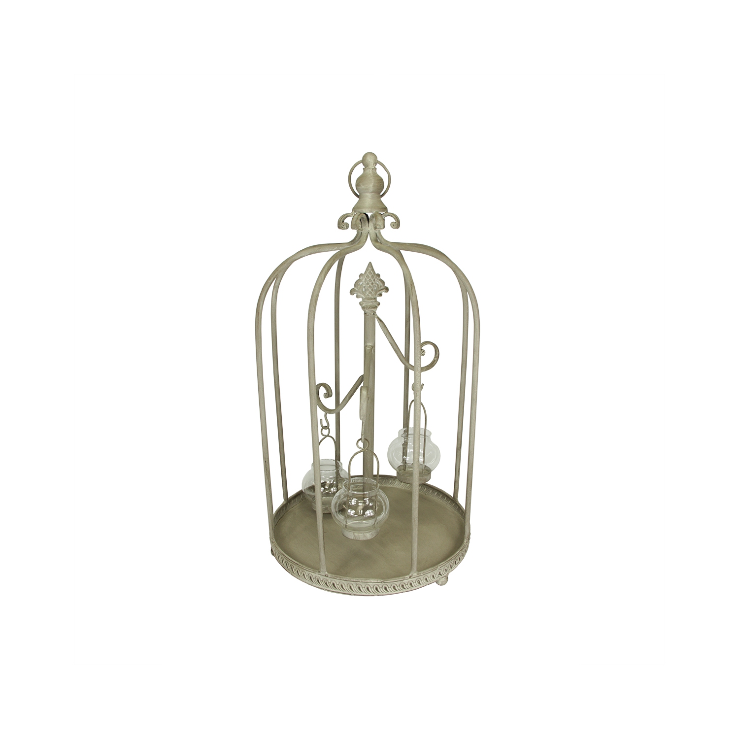 26" Vintage Rose Antique-Style Distressed Gray-Washed Taupe Metal Birdcage Tea Light Candle Holder