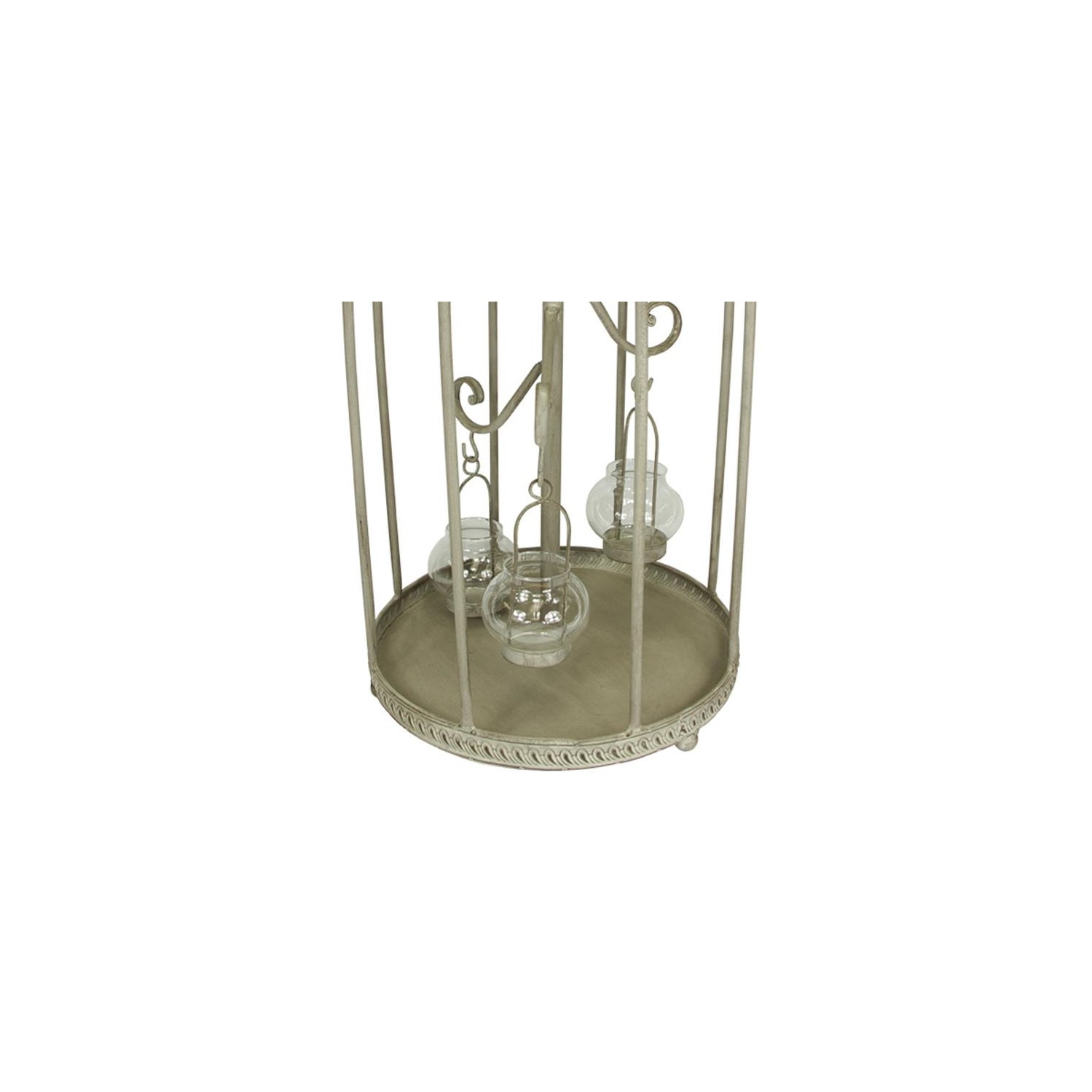 26" Vintage Rose Antique-Style Distressed Gray-Washed Taupe Metal Birdcage Tea Light Candle Holder