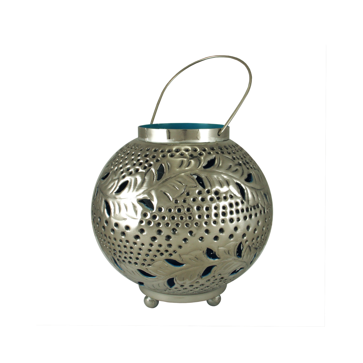 8" Tropicalia Silver and Blue Cut-Out Floral Votive Candle Holder