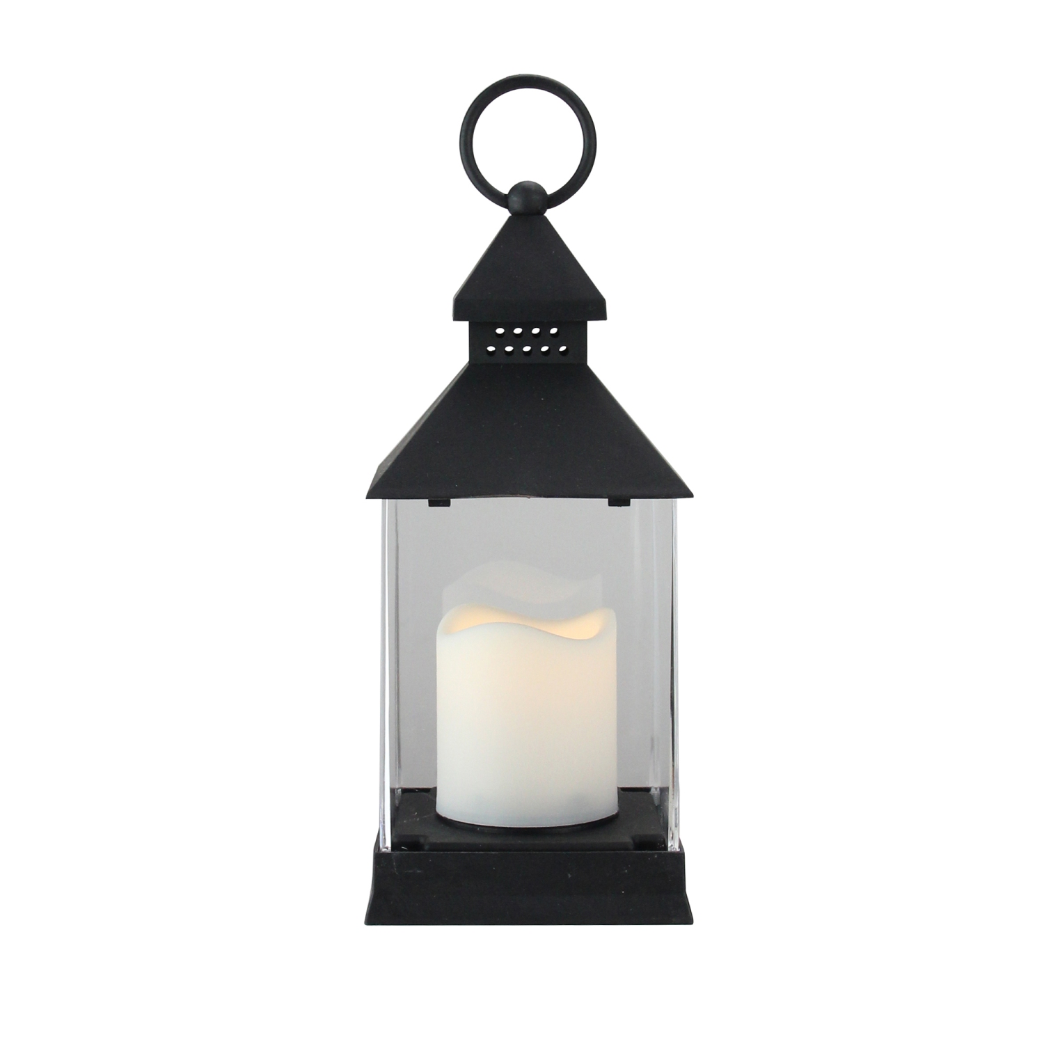 9.5" Black Candle Lantern with Flameless LED Candle Tabletop Decor