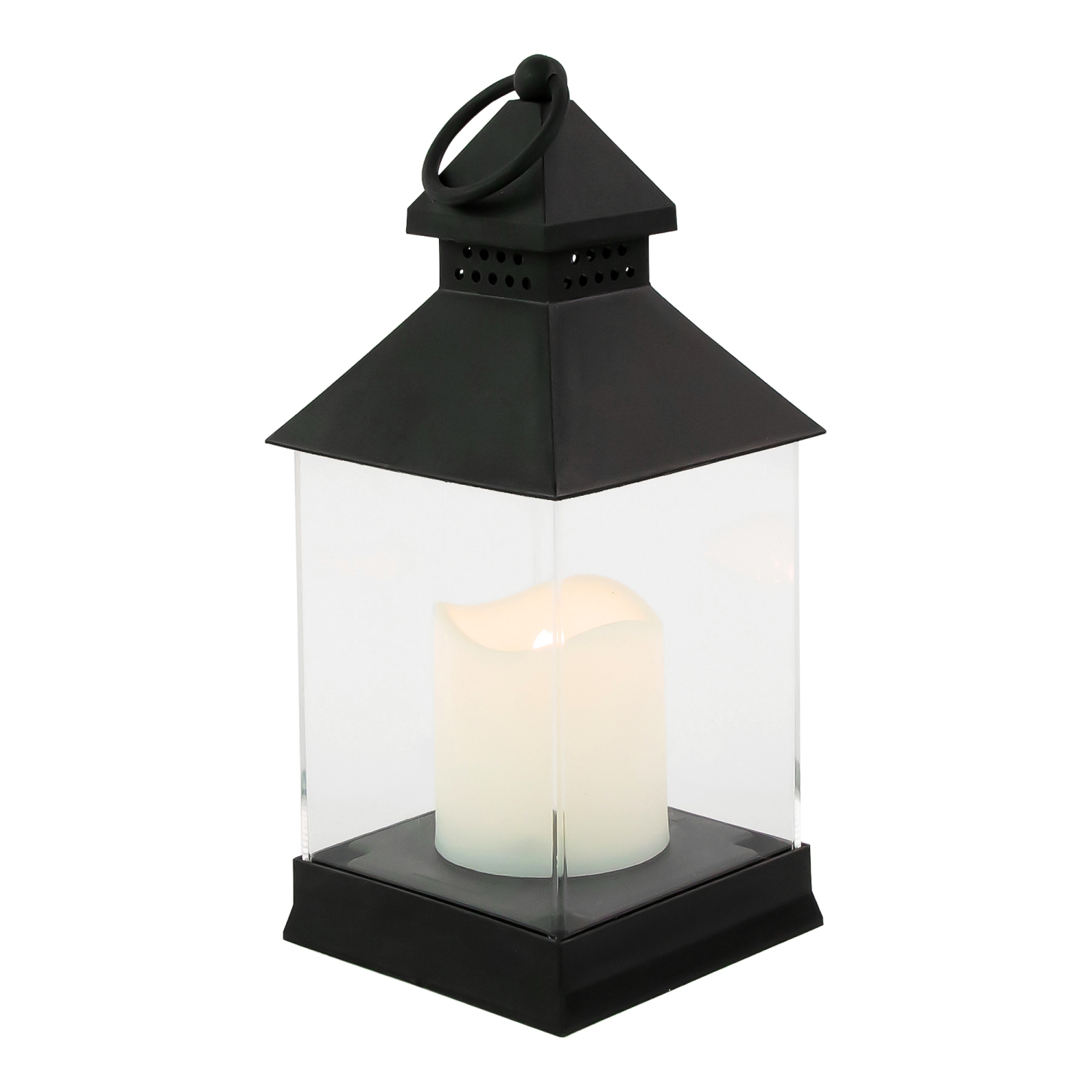 9.5" Black Candle Lantern with Flameless LED Candle Tabletop Decor