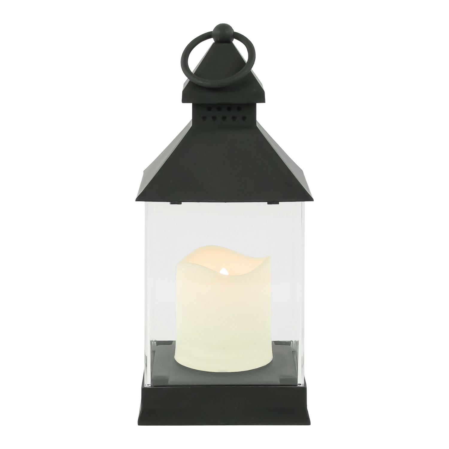 9.5" Black Candle Lantern with Flameless LED Candle Tabletop Decor