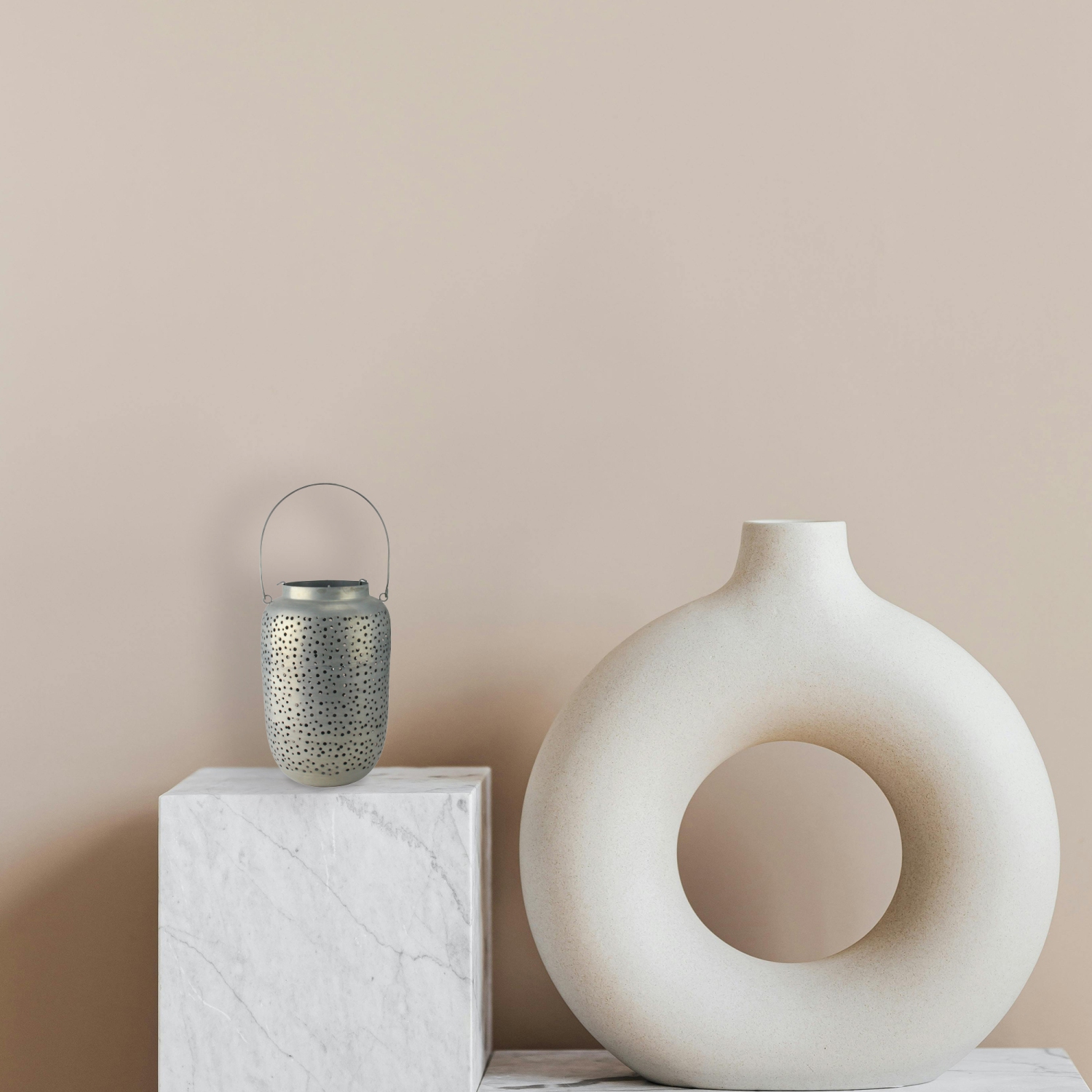 14.5" Botanic Beauty Gray Cut-Out Pillar Candleholder Lantern