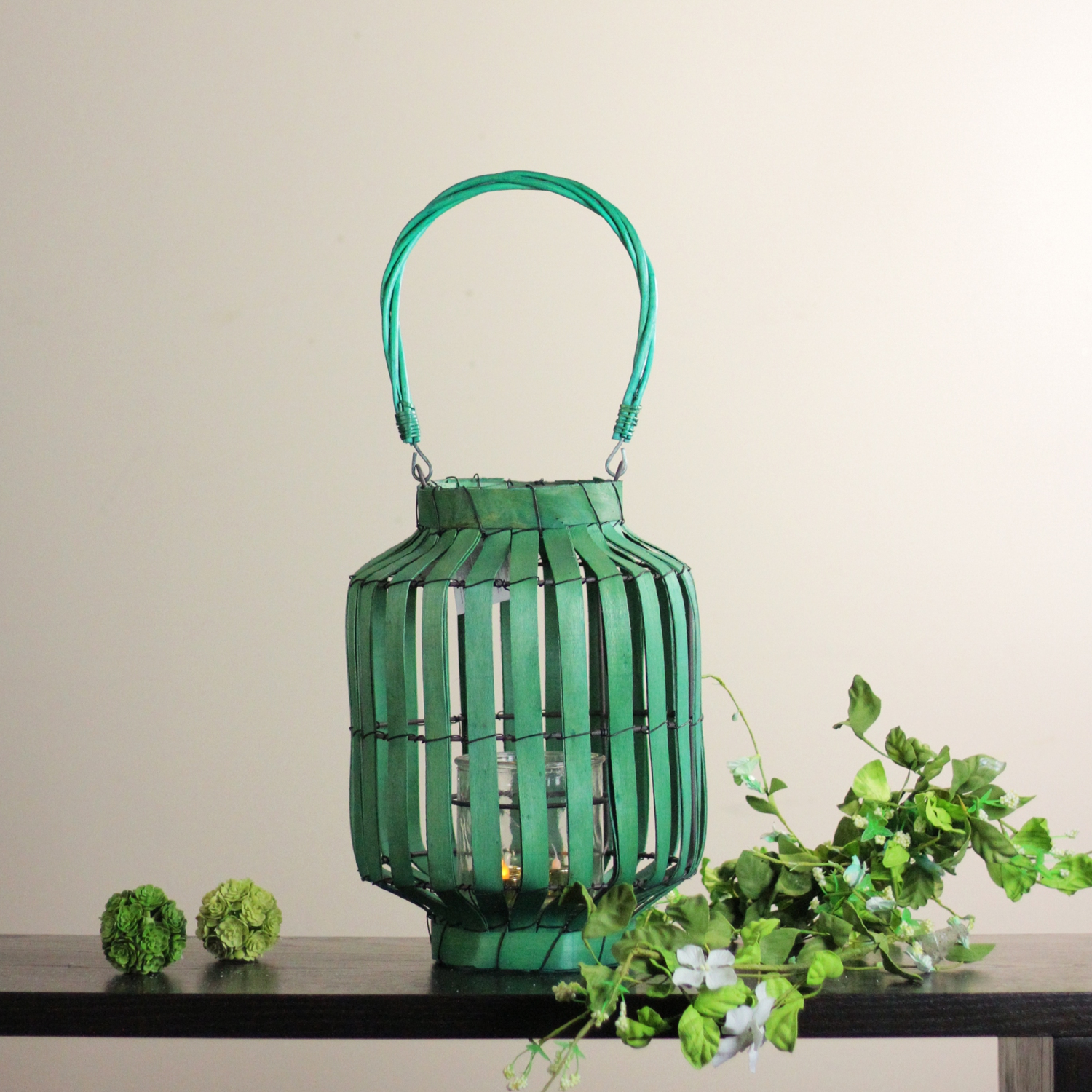 20" Tropicalia Green Cabana Tiki Bar Votive Candle Holder Lantern