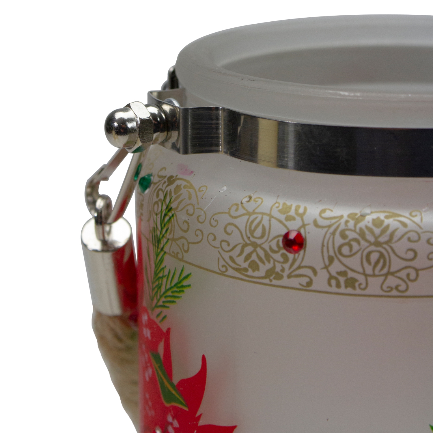 Bougeoir de Noël de 4 po en verre peint à la main rouge poinsettias et sans flamme doré