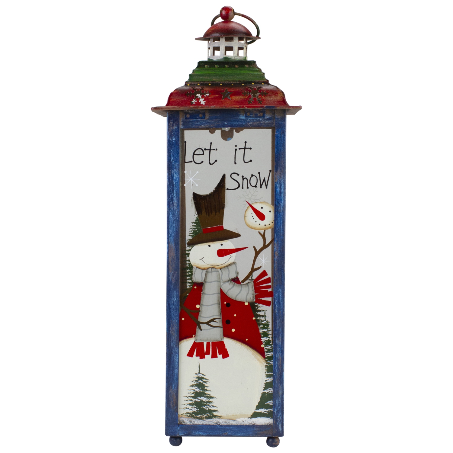 Red, White and Green "Snow" Christmas Lantern 15"