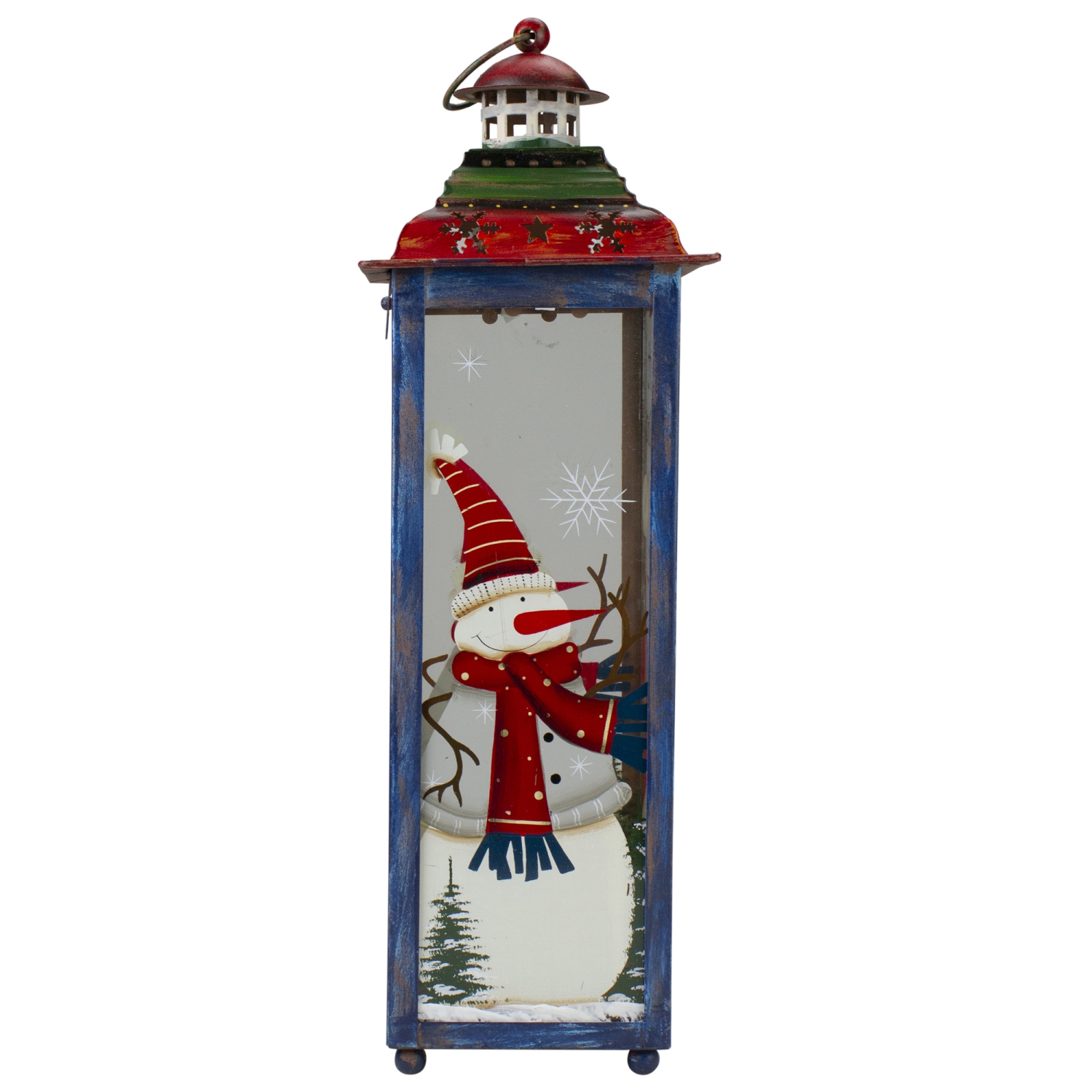Red, White and Green "Snow" Christmas Lantern 15"