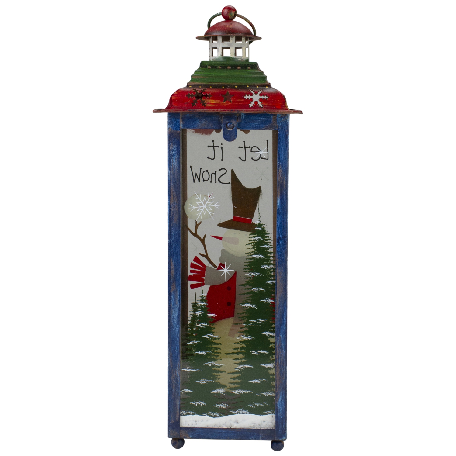 Red, White and Green "Snow" Christmas Lantern 15"