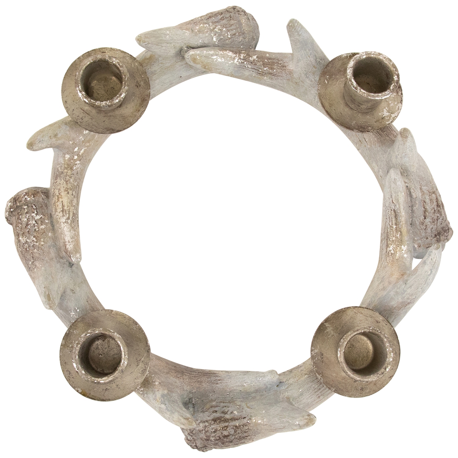 10.25" Silver Distressed Finish Antler Wreath Candle Holder