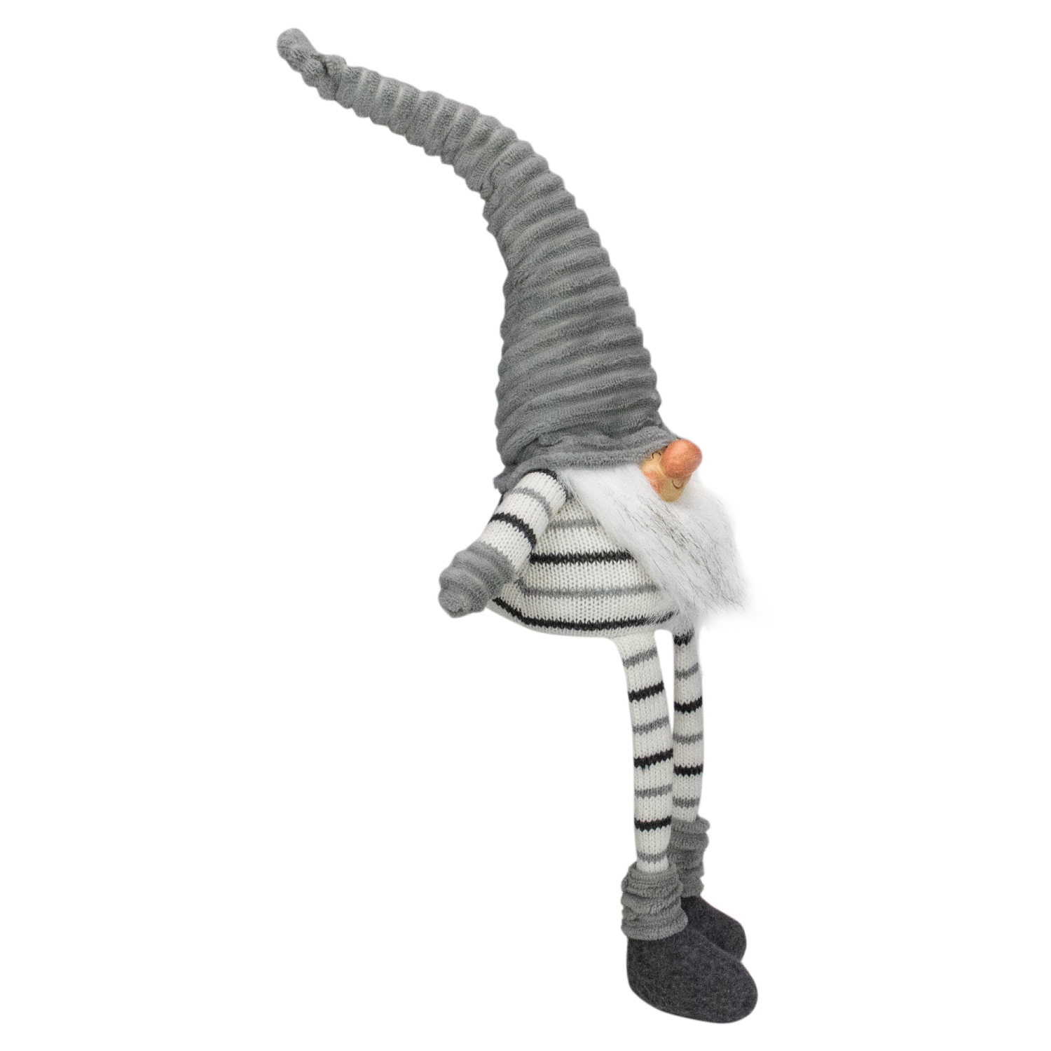 Décoration de Noël en forme de gnome assis gris, blanc et noir de 22 po