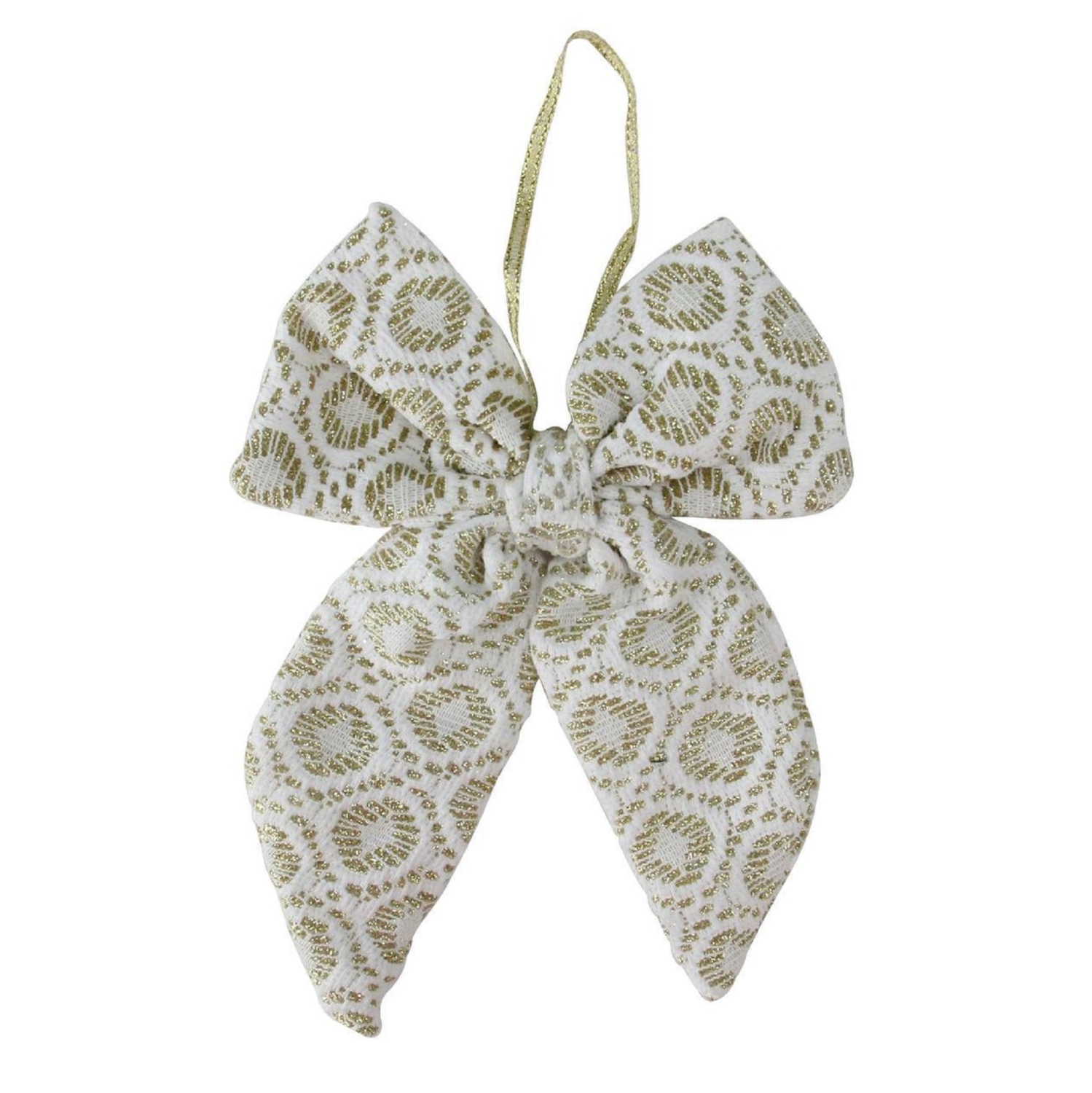 5.75" White and Gold Small Double Loop Bow Christmas Decor