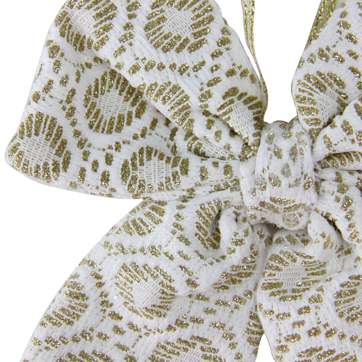 5.75" White and Gold Small Double Loop Bow Christmas Decor