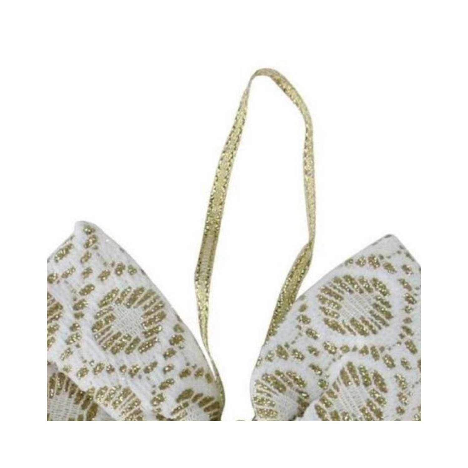 5.75" White and Gold Small Double Loop Bow Christmas Decor