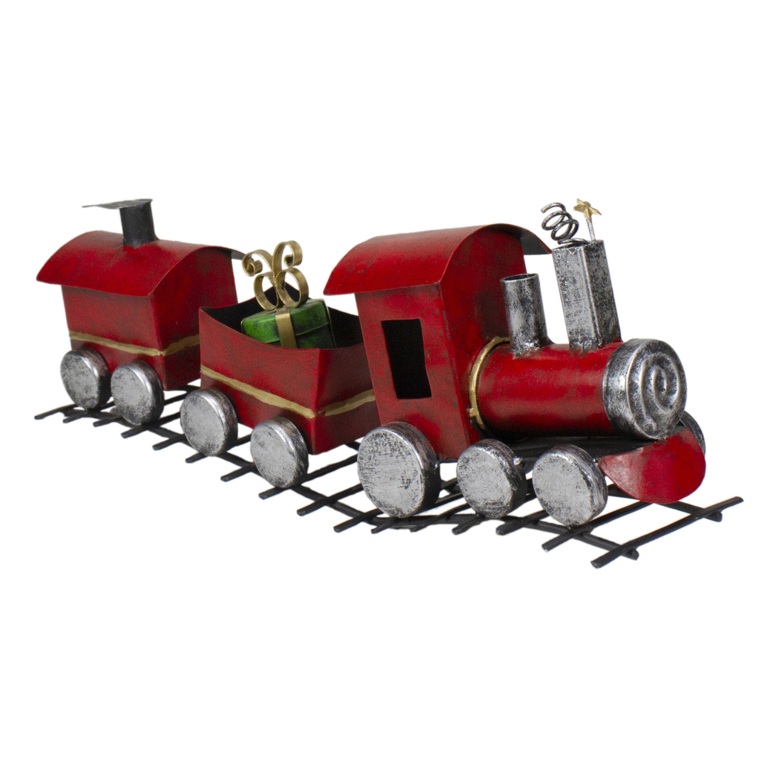 15" Three Car Red and Silver Metal Train Christmas Decoration