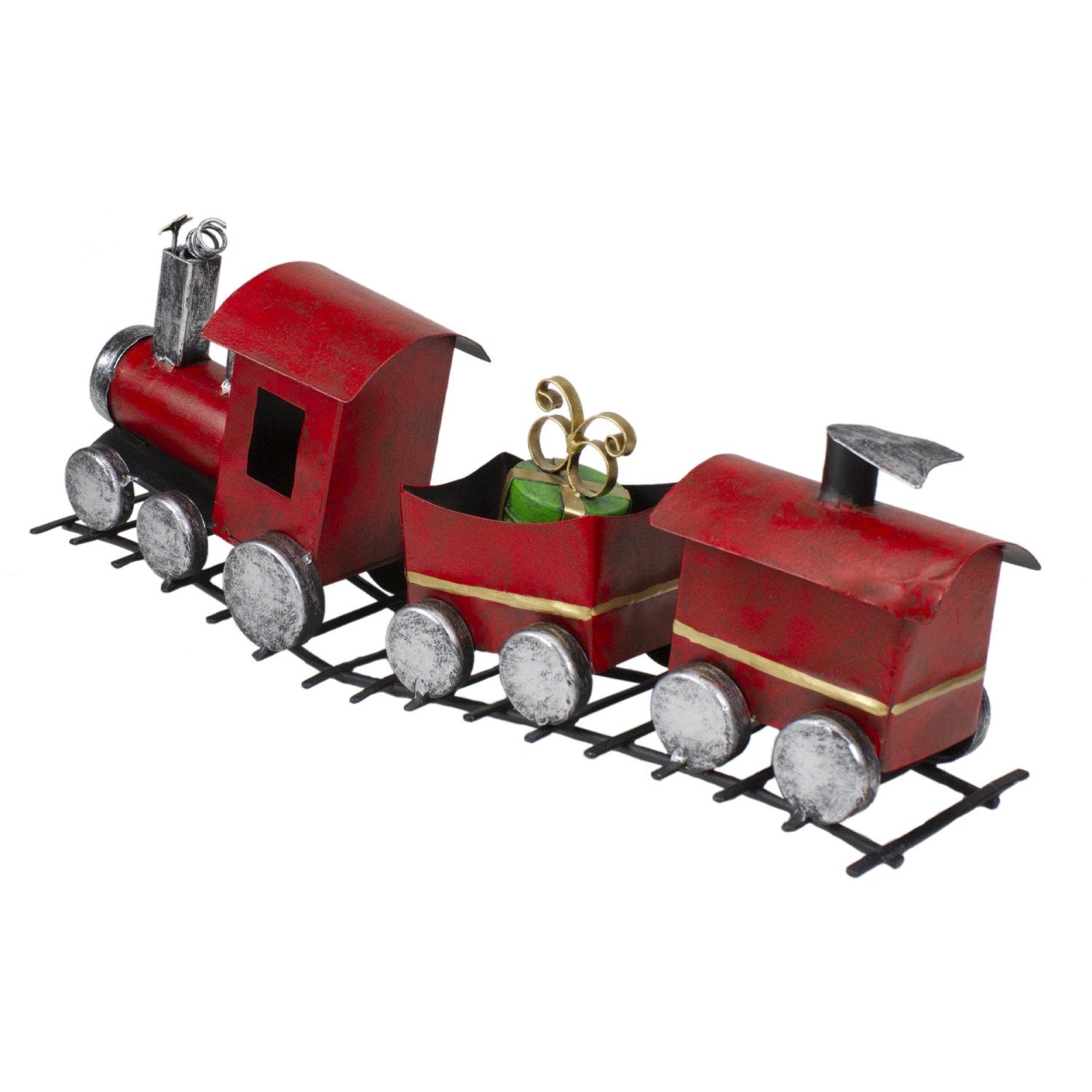 15" Three Car Red and Silver Metal Train Christmas Decoration